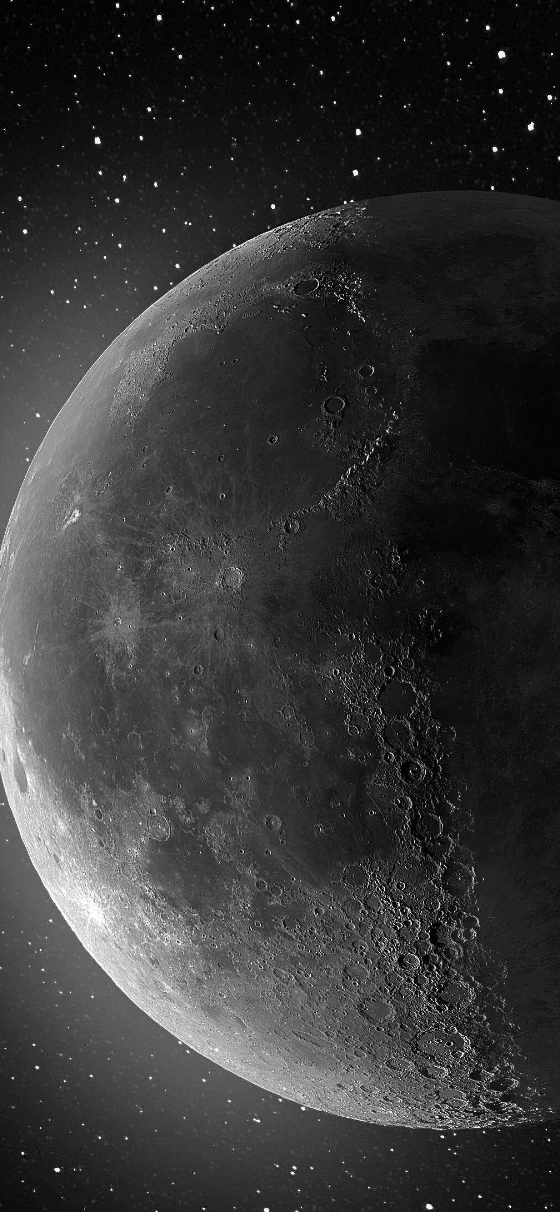 Moon: Starry night, Astronomical object, Craters of the moon. 1130x2440 HD Background.