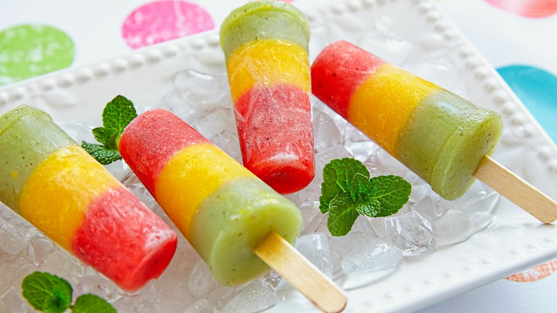 Ice Cream: Food produced by freezing while being stirred, Fruit ice, Frozen yoghurt, Mint. 1920x1080 Full HD Background.