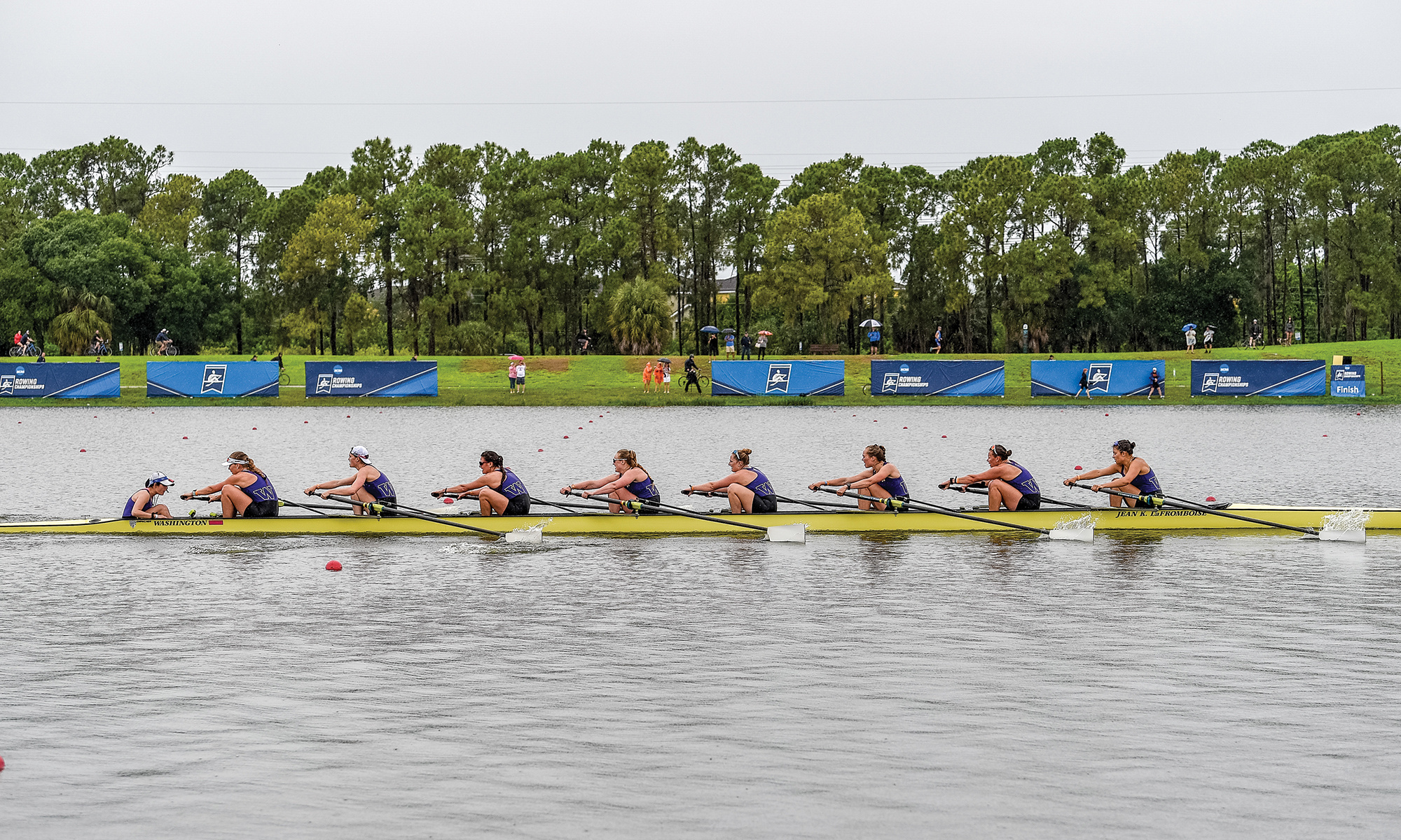 Rowing: A group sweep pulling event, Competitive boating, University of Washington rowers. 2000x1200 HD Background.
