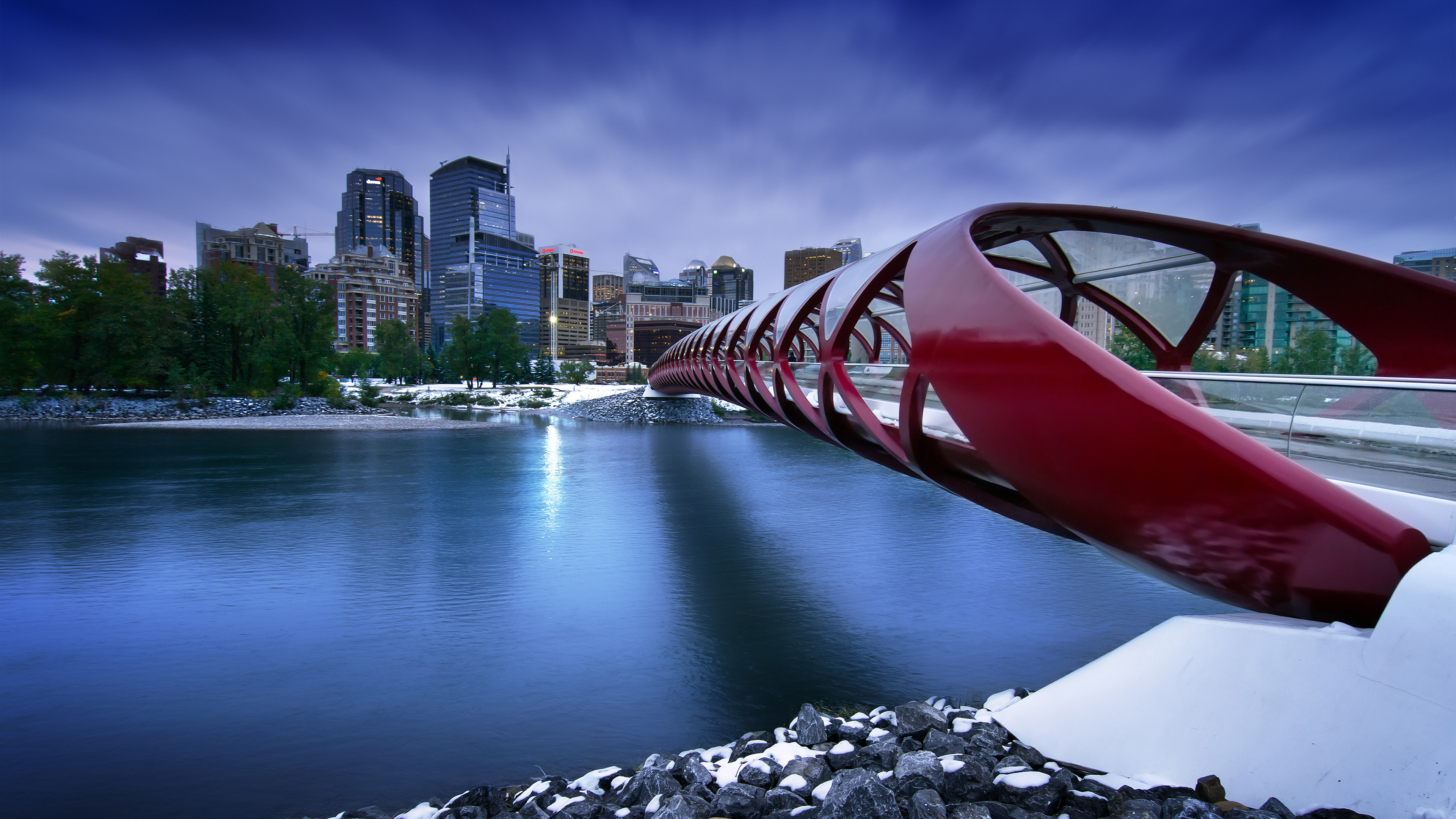 Bridge: Peace span, Walking and cycling road across the Bow River in Calgary, Alberta, Canada. 3840x2160 4K Background.