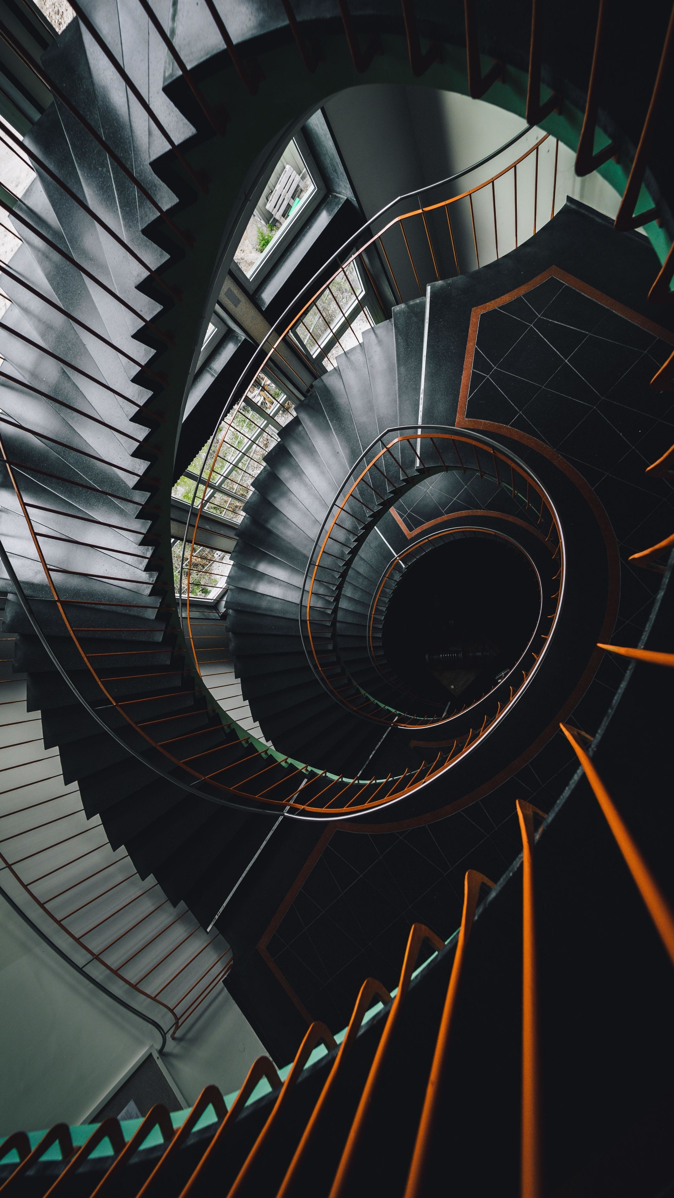 Wallpaper spiral stairs, House interior, 2160x3840 4K Phone