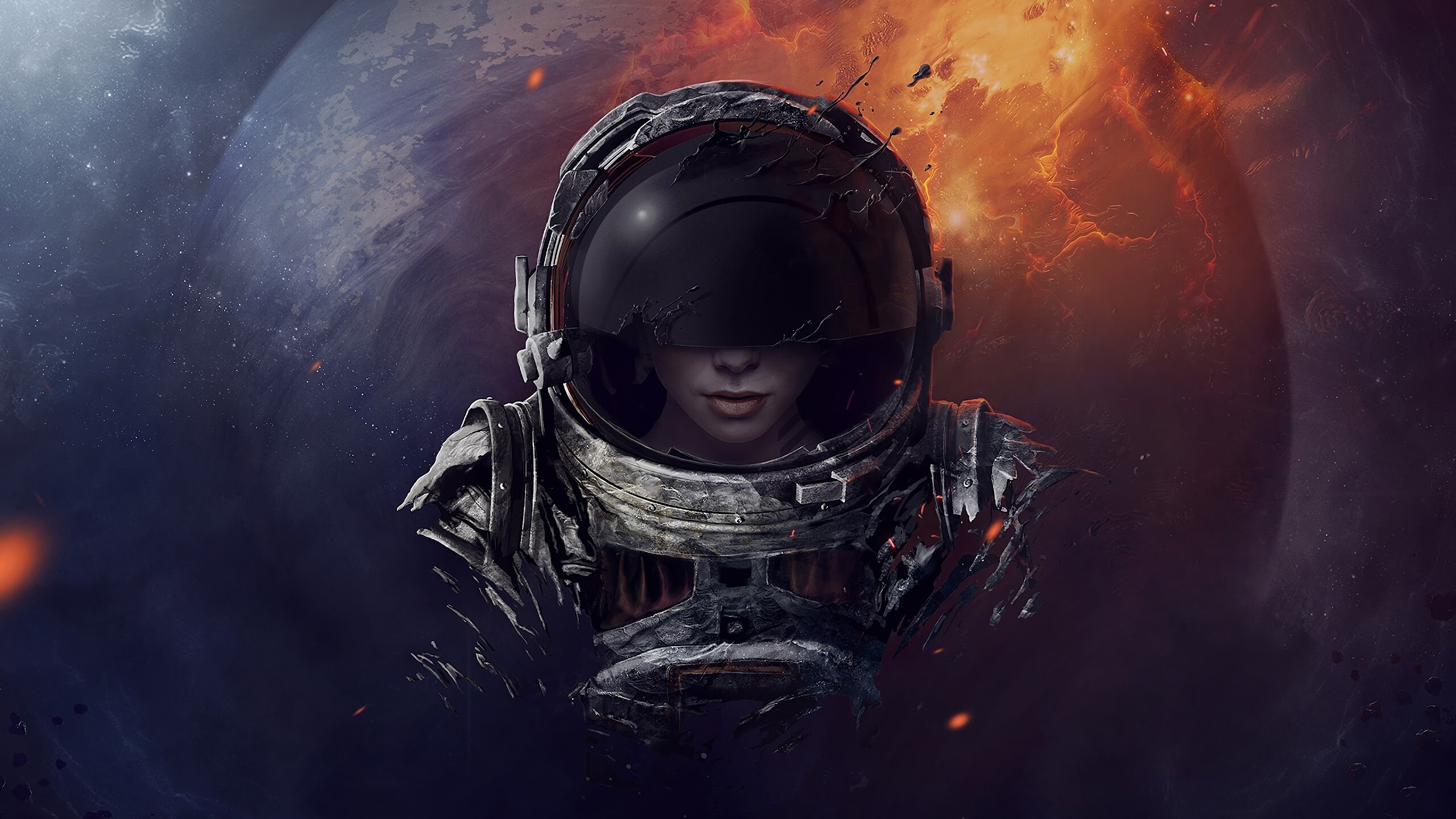 Astronaut: Sci-fi space traveler, Digital art, Star, Moon, Astral. 2560x1440 HD Background.