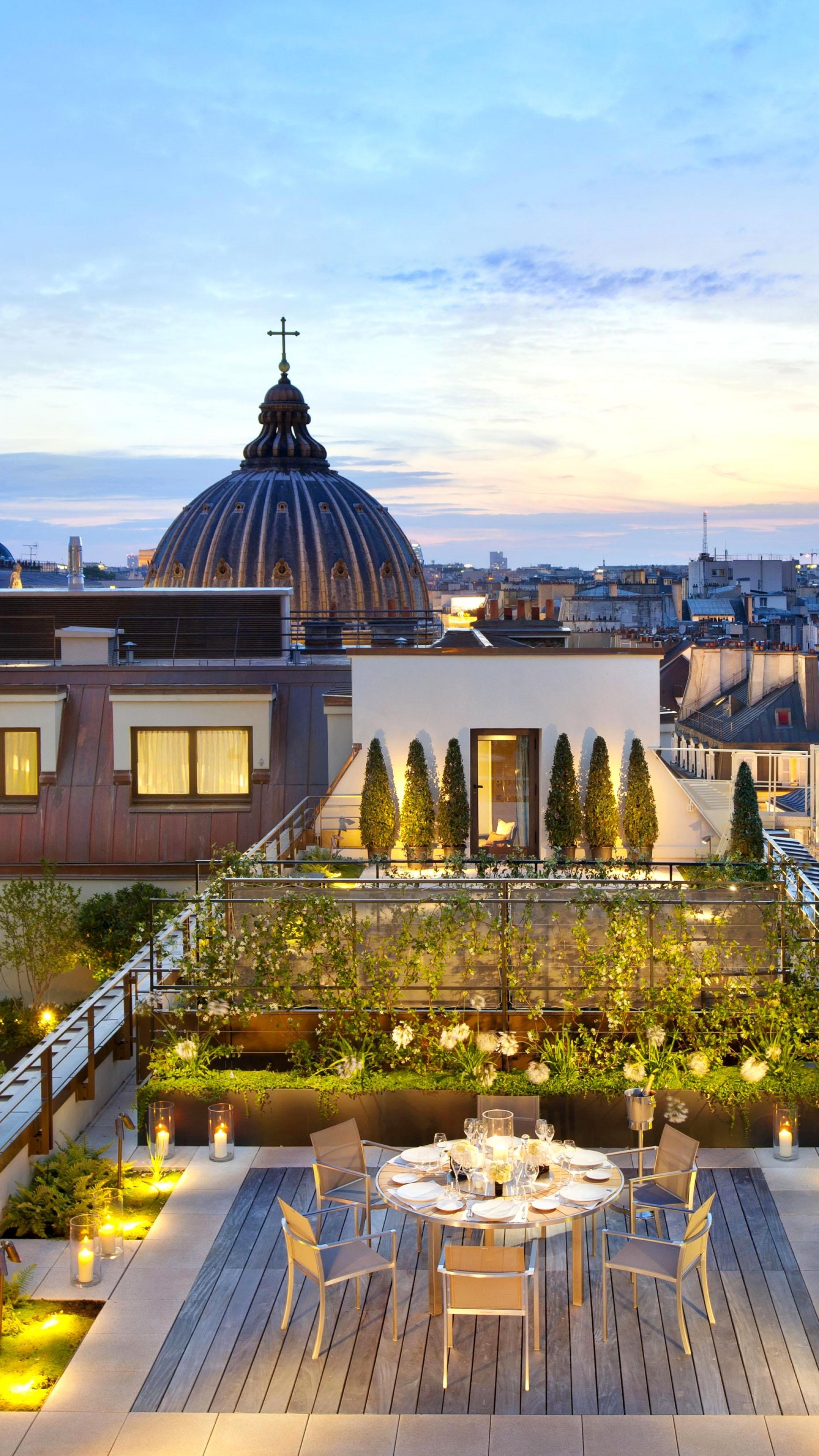 Mandarin suite wallpaper, Paris caf twilight, Luxury hotel, Magnificent architecture, 2160x3840 4K Handy