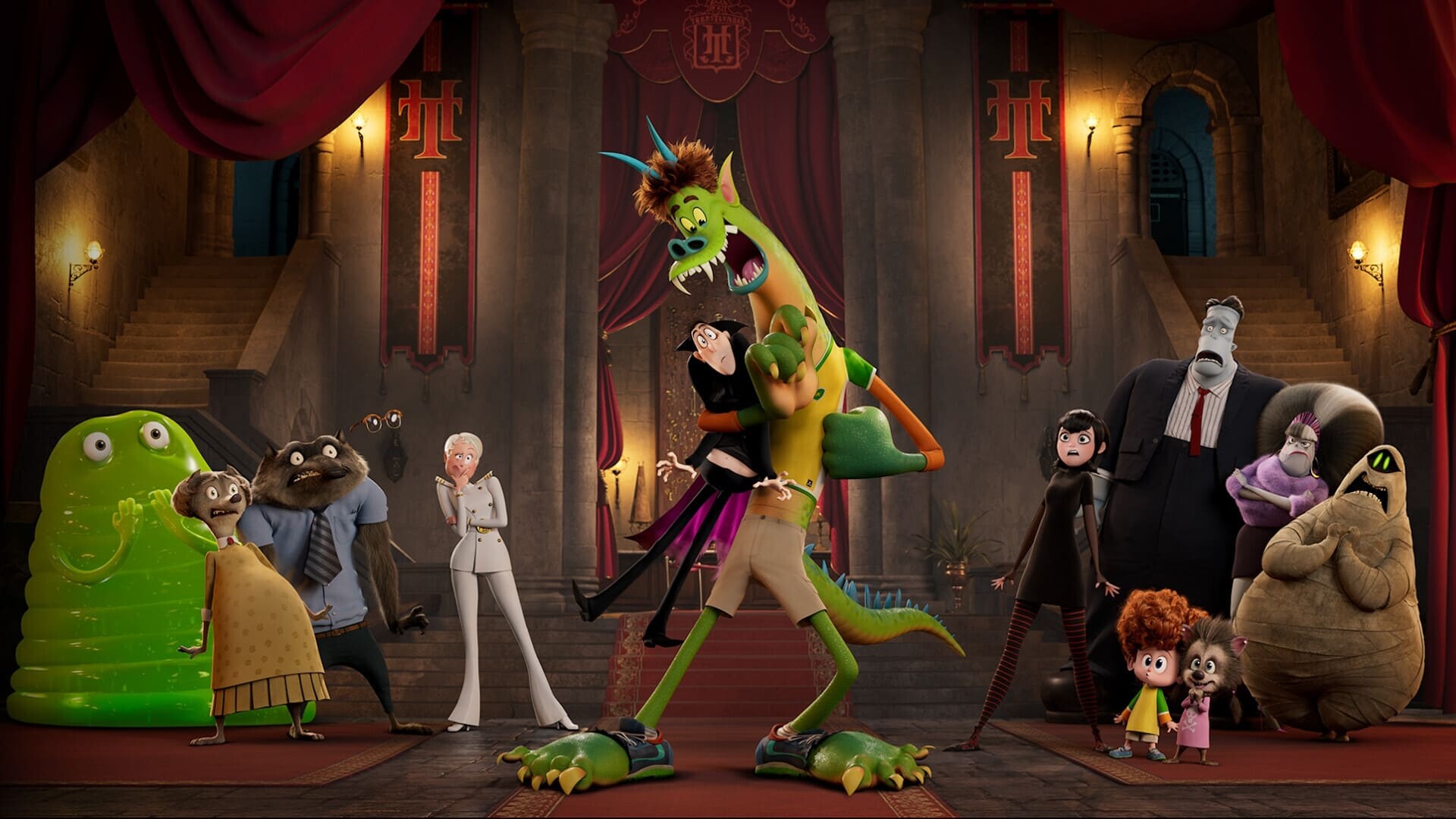 Hotel Transylvania: Transformania: Movie plot, Johnny turns into a monster and everyone else becomes human. 1920x1080 Full HD Background.
