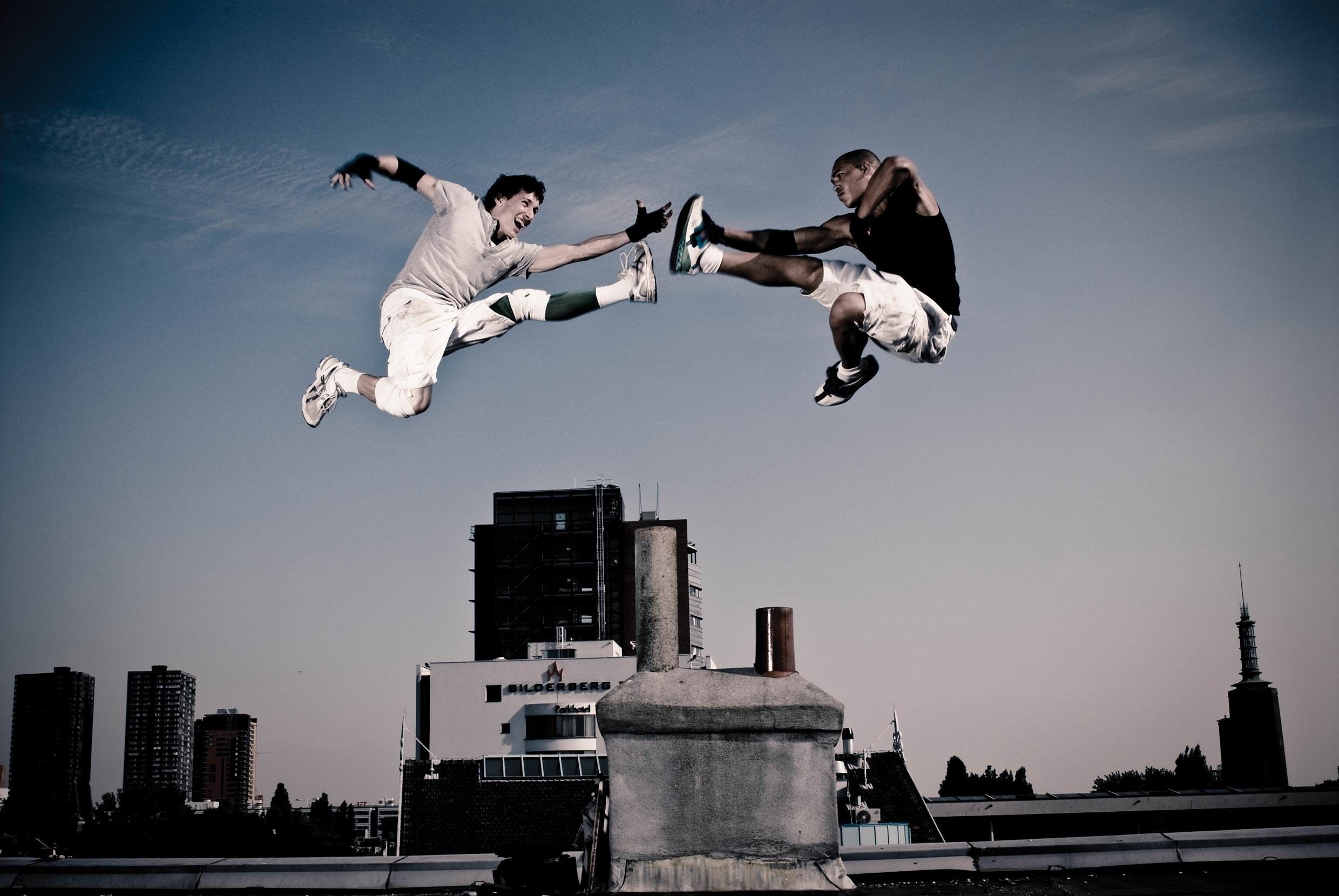 Freerunning: Artistry over efficiency and speed, Parkour in duo, Dance elements. 2480x1660 HD Background.