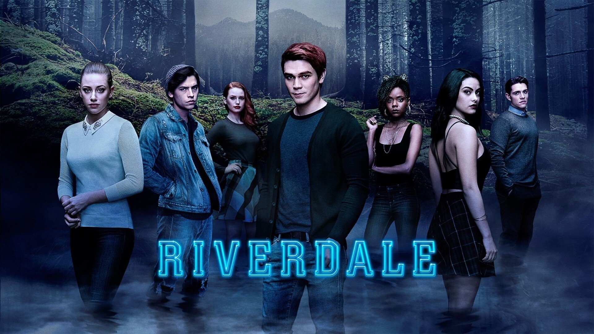 Riverdale (TV Series): Madelaine Petsch as Cheryl Blossom, Ashleigh Murray as Josie McCoy, Casey Cott as Kevin Keller. 1920x1080 Full HD Background.