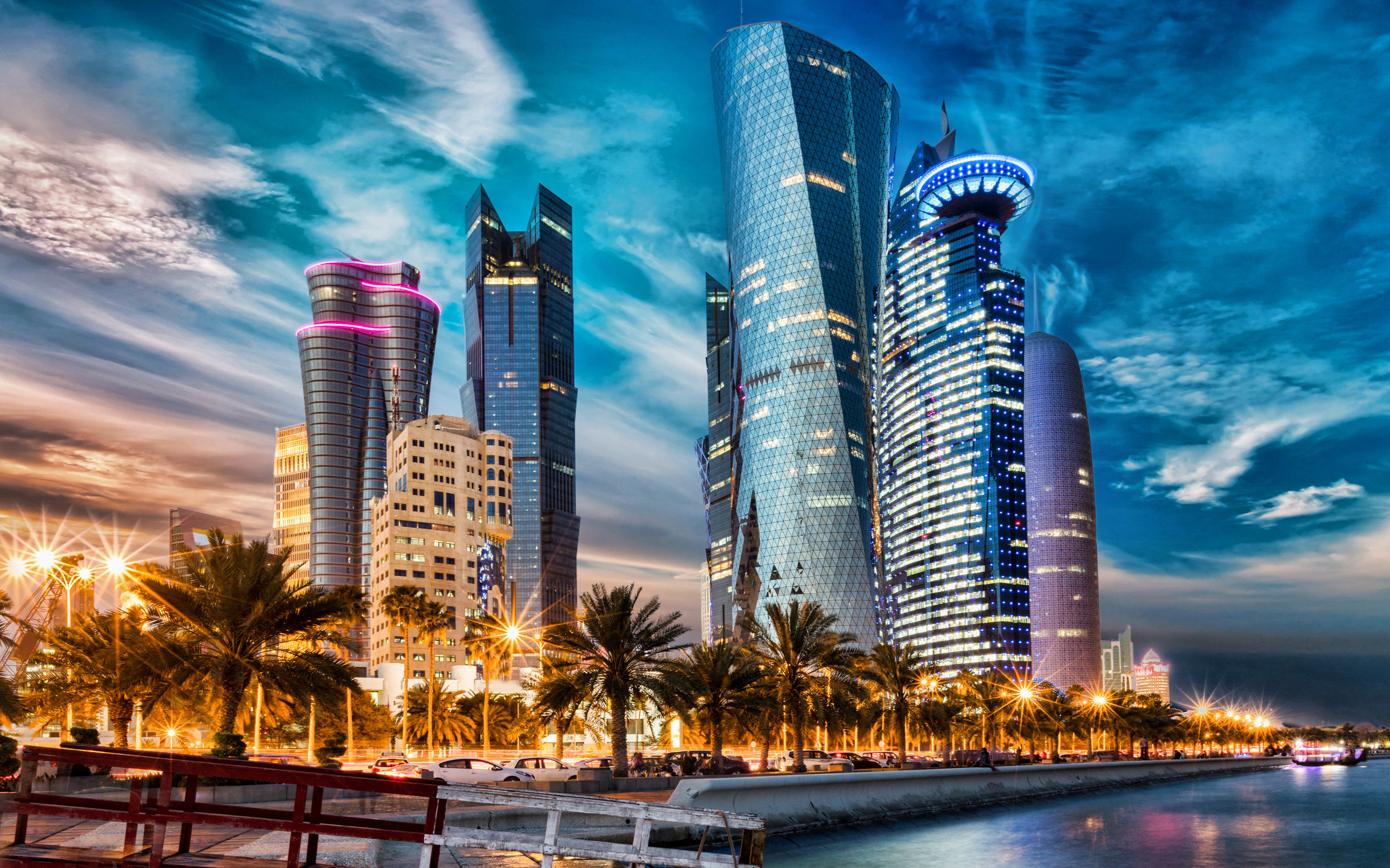 Doha, Qatar, Sunset, Skyscrapers, 2880x1800 HD Desktop