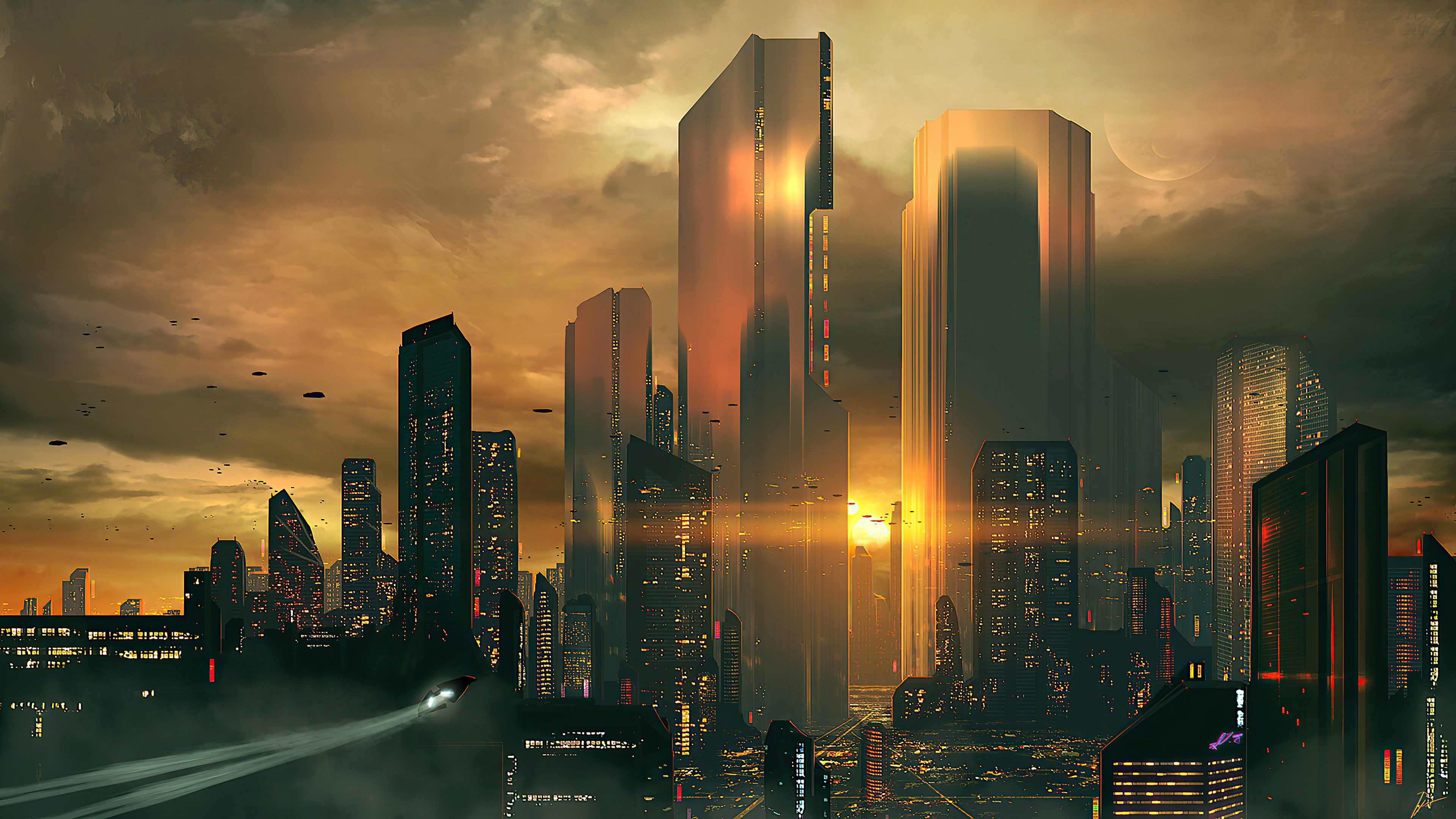 Futuristic city skyline, Silhouettes, HD wallpapers, 3840x2160 4K Desktop