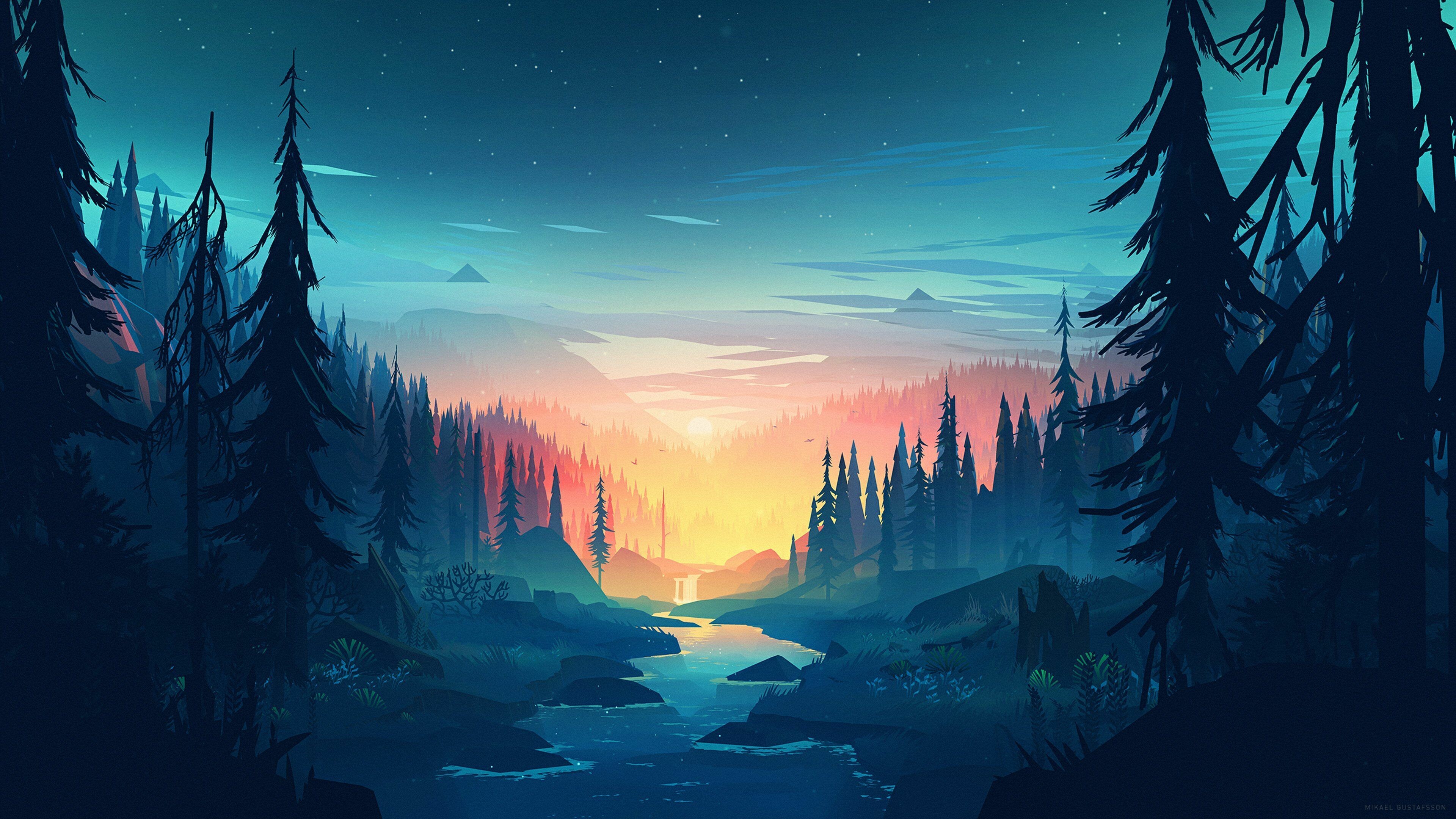 Firewatch: The game's environment was modeled by Ng, based on a single painting by Moss. 3840x2160 4K Wallpaper.