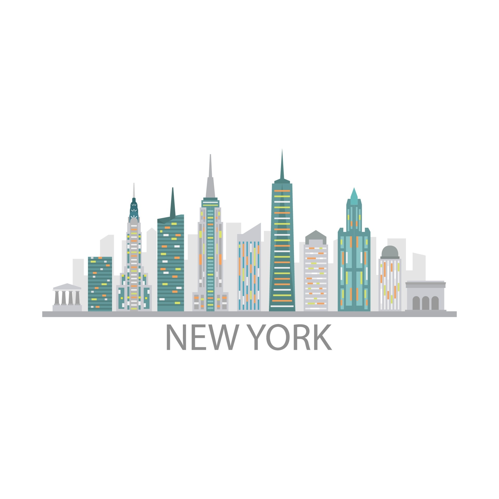 New York Skyline, White background, Vector art, Travels, 1920x1920 HD Phone
