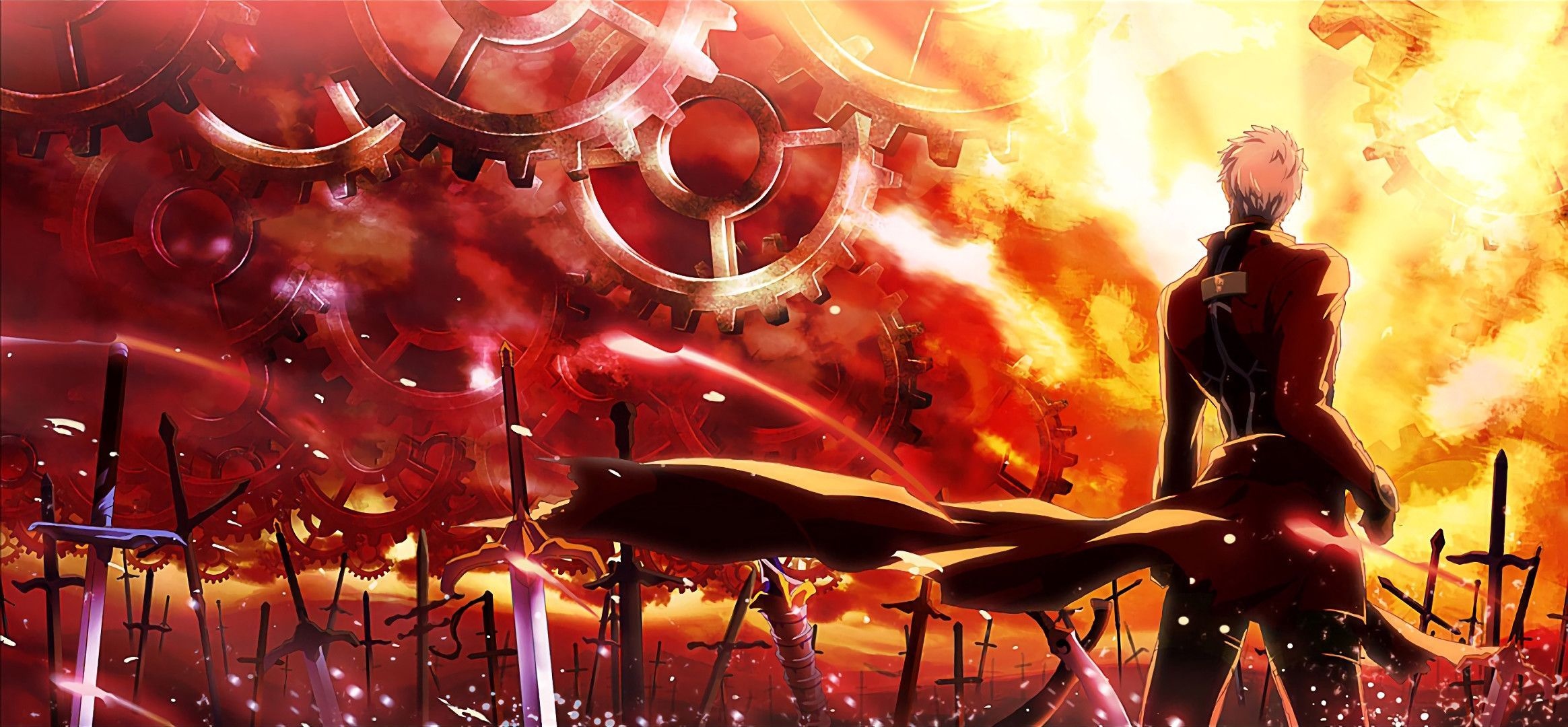 Fate/stay night, Unlimited Blade Works, HD wallpapers, Anime background, 2330x1080 Dual Screen Desktop