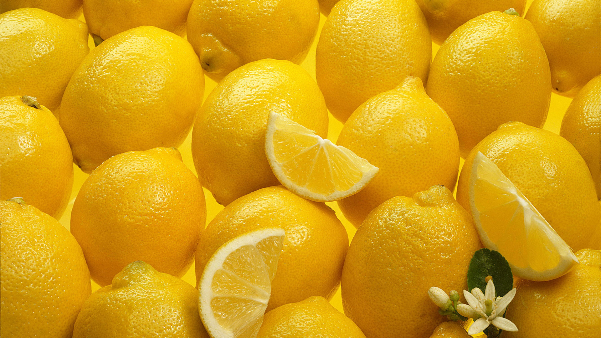 Lemon: A small, egg-shaped, edible citrus fruit with a yellow rind. 1920x1080 Full HD Wallpaper.