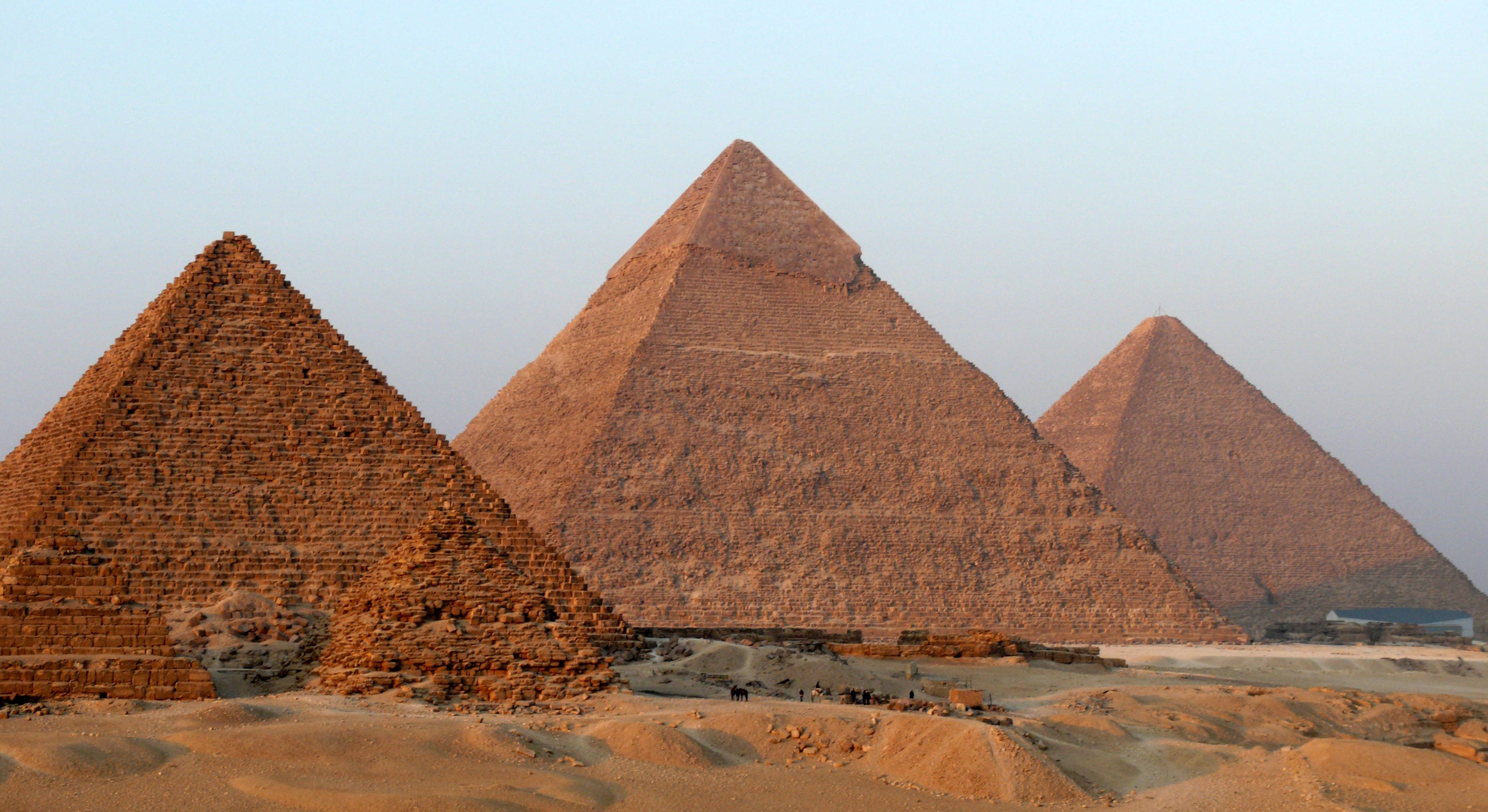 Pyramids of Giza, Ancient wonders, Egyptian history, Striking wallpaper, 3560x1940 HD Desktop