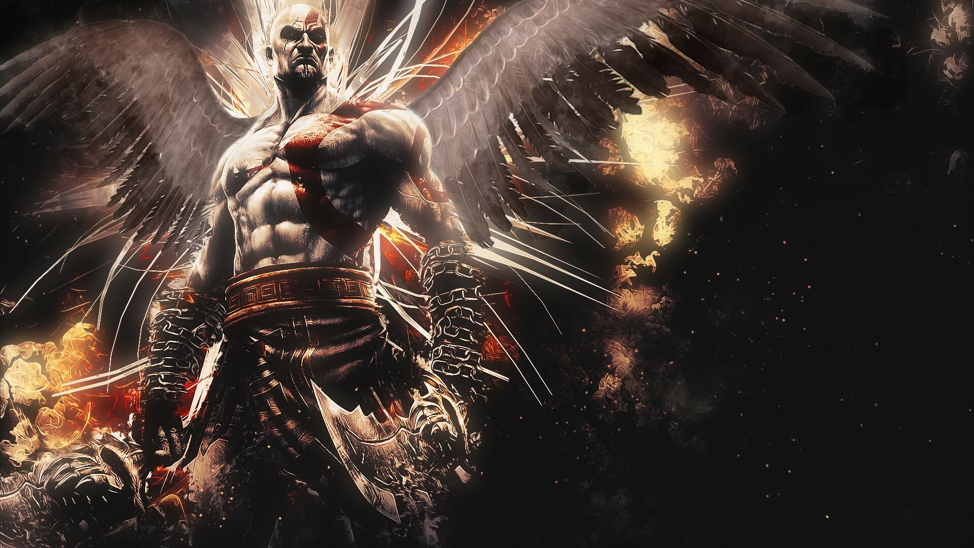 God of War: Vengeance is a central theme of the Greek era, and installments focus on Kratos' origins and his relationships with his family and the Olympian gods. 1920x1080 Full HD Wallpaper.