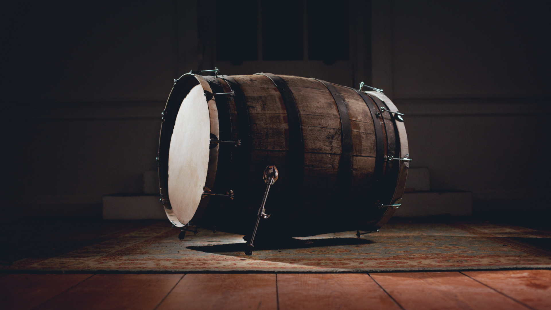 Bass Drum: Lagavulin distillery, Scotch whiskey cask bass drum, a Viennese timpani-style drum. 1920x1080 Full HD Background.