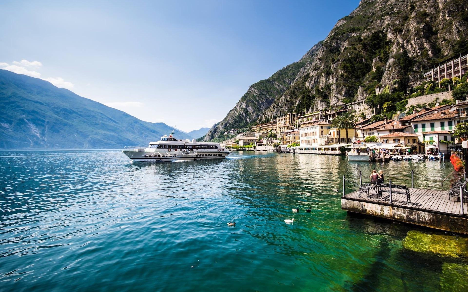 Mountain lake luxury, Lake Garda yachts, Italian mountain landscape, High-quality wallpapers, 1920x1200 HD Desktop