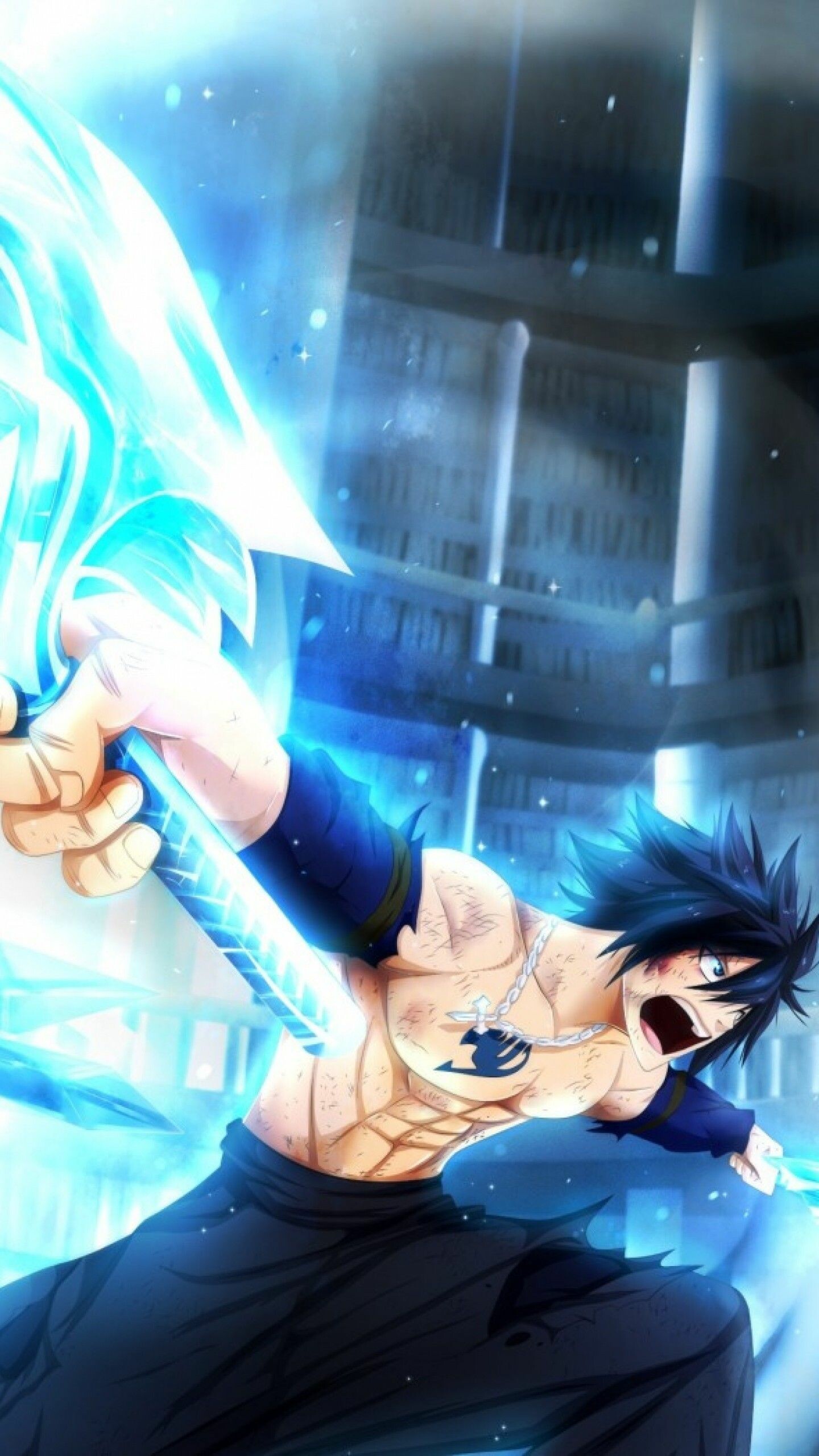 Fairy Tail: Gray Fullbuster, uses his powers to help strip Natsu of his identity as an Etherious. 1440x2560 HD Wallpaper.