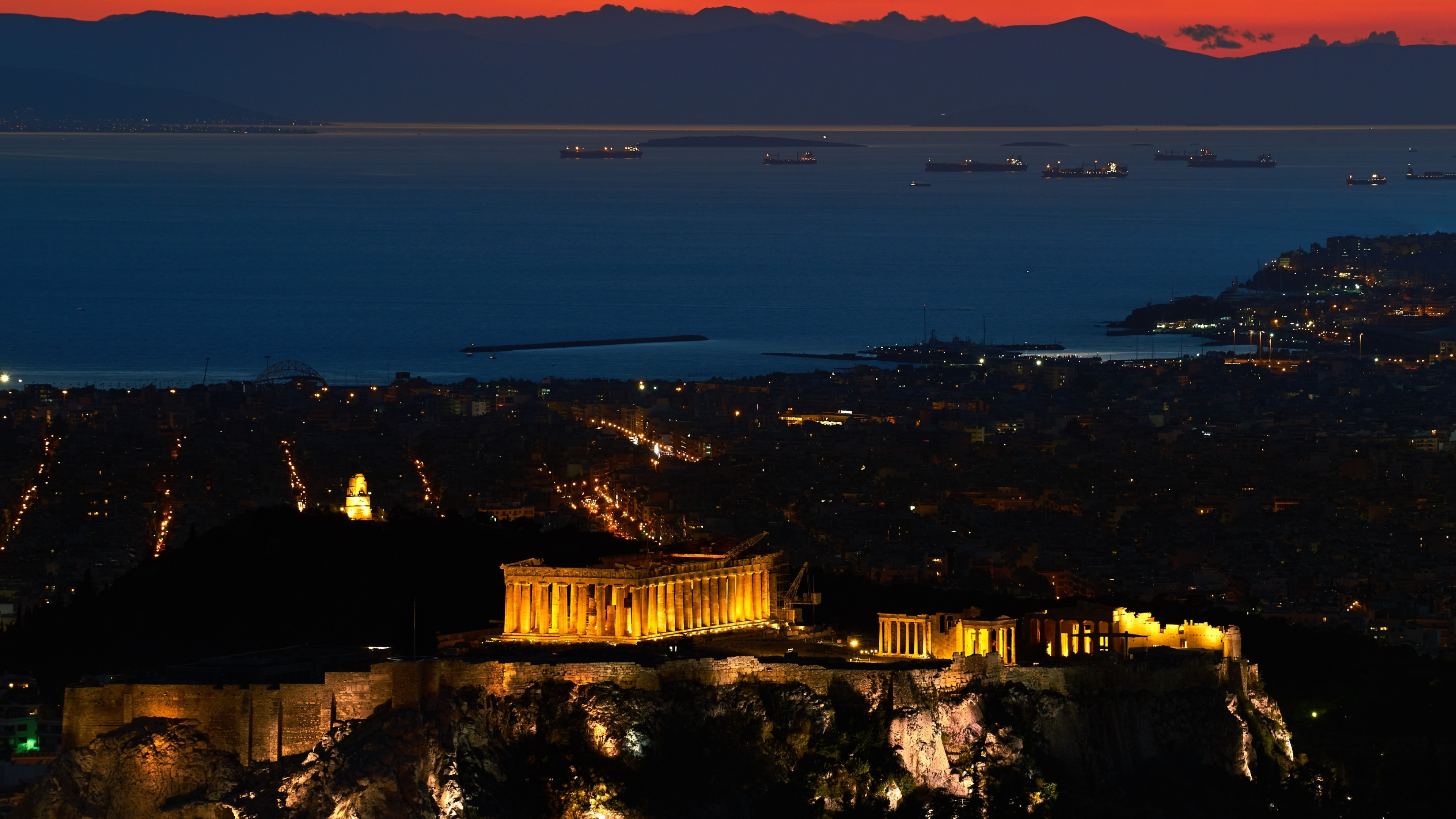Athens by night, Captivating cityscape, Night lights, Urban photography, 3840x2160 4K Desktop
