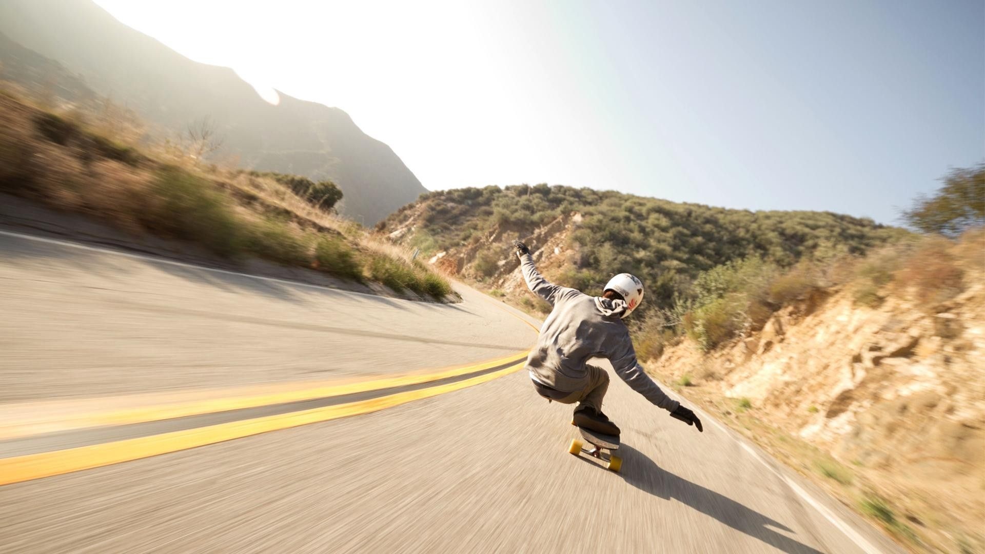 Longboarding: Downhill skateboard racing, Extreme acrobatics and tricks, Extreme sport. 1920x1080 Full HD Background.