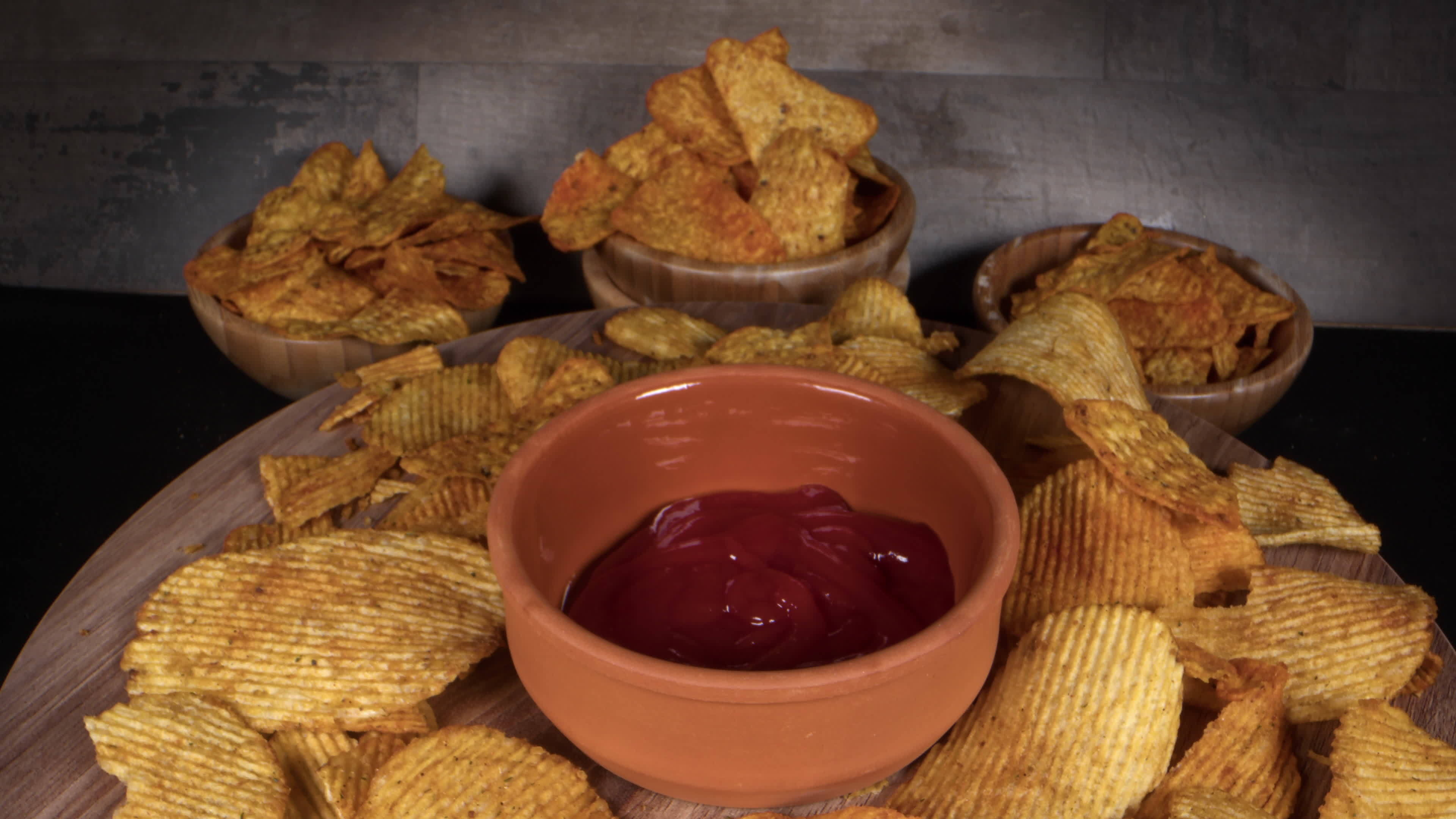 Yummy potato chips, Crispy and flavorful, Stock video footage, Snack time delight, 3840x2160 4K Desktop