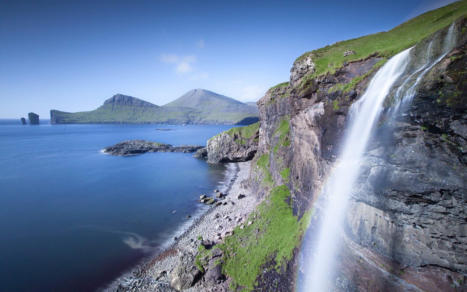 Faroe Islands, Waterfall, Beach, Mountain wallpapers, Desktop and mobile backgrounds, 1920x1200 HD Desktop