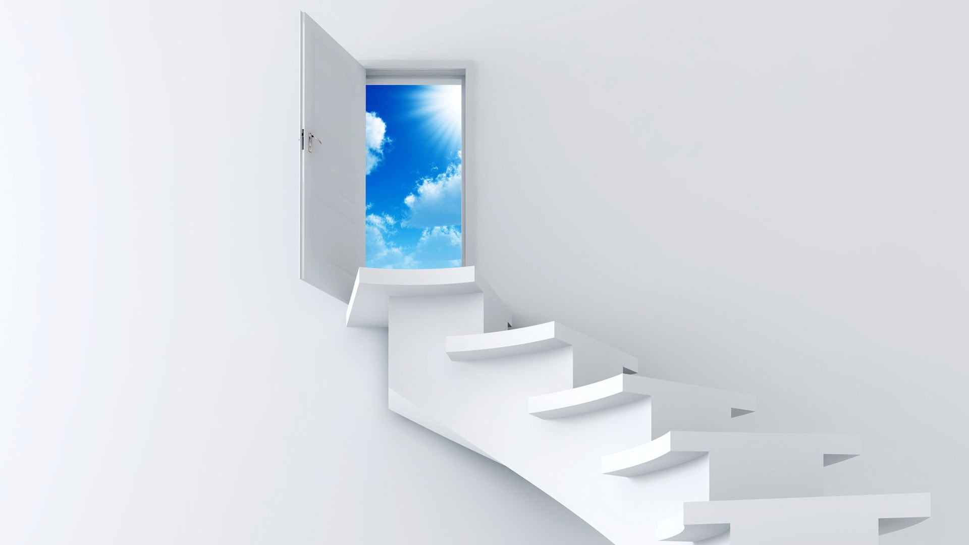 White wooden staircase, Stairs door, 1920x1080 Full HD Desktop