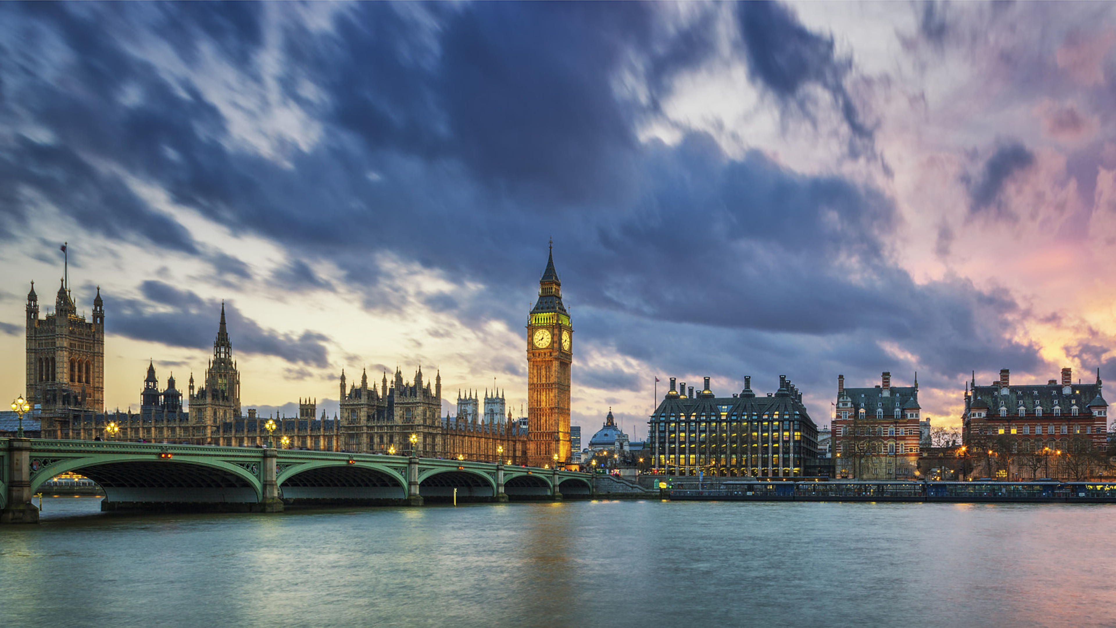 London: Big Ben, Sunset, UK, Cityscape. 3840x2160 4K Wallpaper.