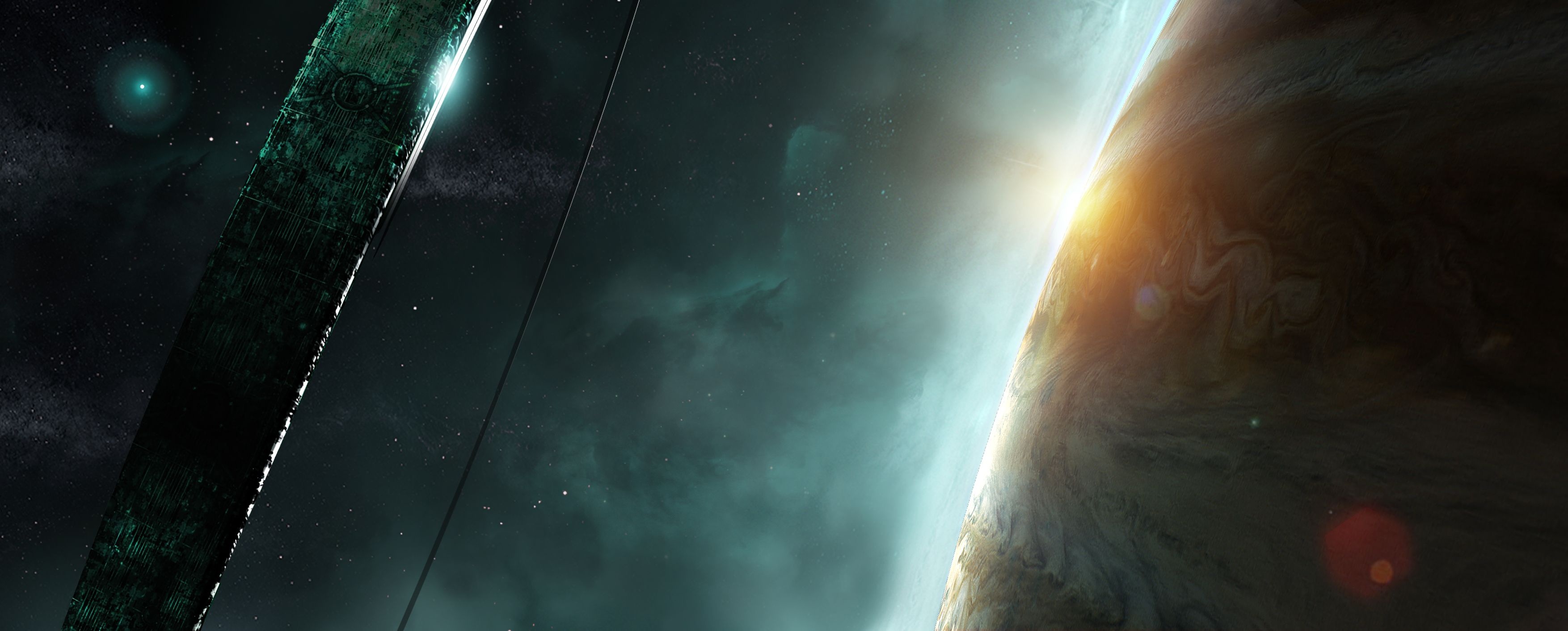 Halo Ring, Dual monitor wallpapers, Expansive view, Surrounding immersion, 3510x1420 Dual Screen Desktop