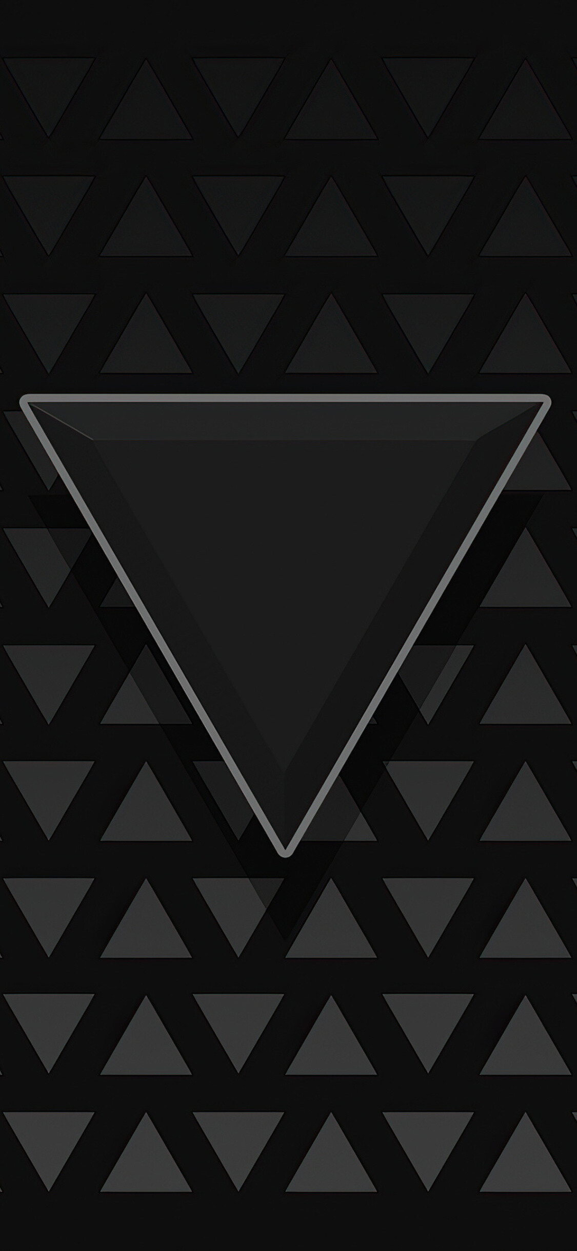 Triangle: Dark black equilateral figure, Gradient, Identical shapes. 1130x2440 HD Background.