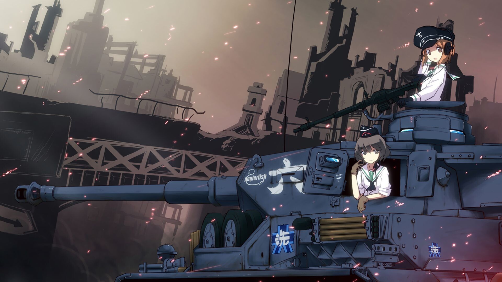 Girls und Panzer: The Anglerfish Team, Fighting against other enemies, A German Panzer IV. 1920x1080 Full HD Background.