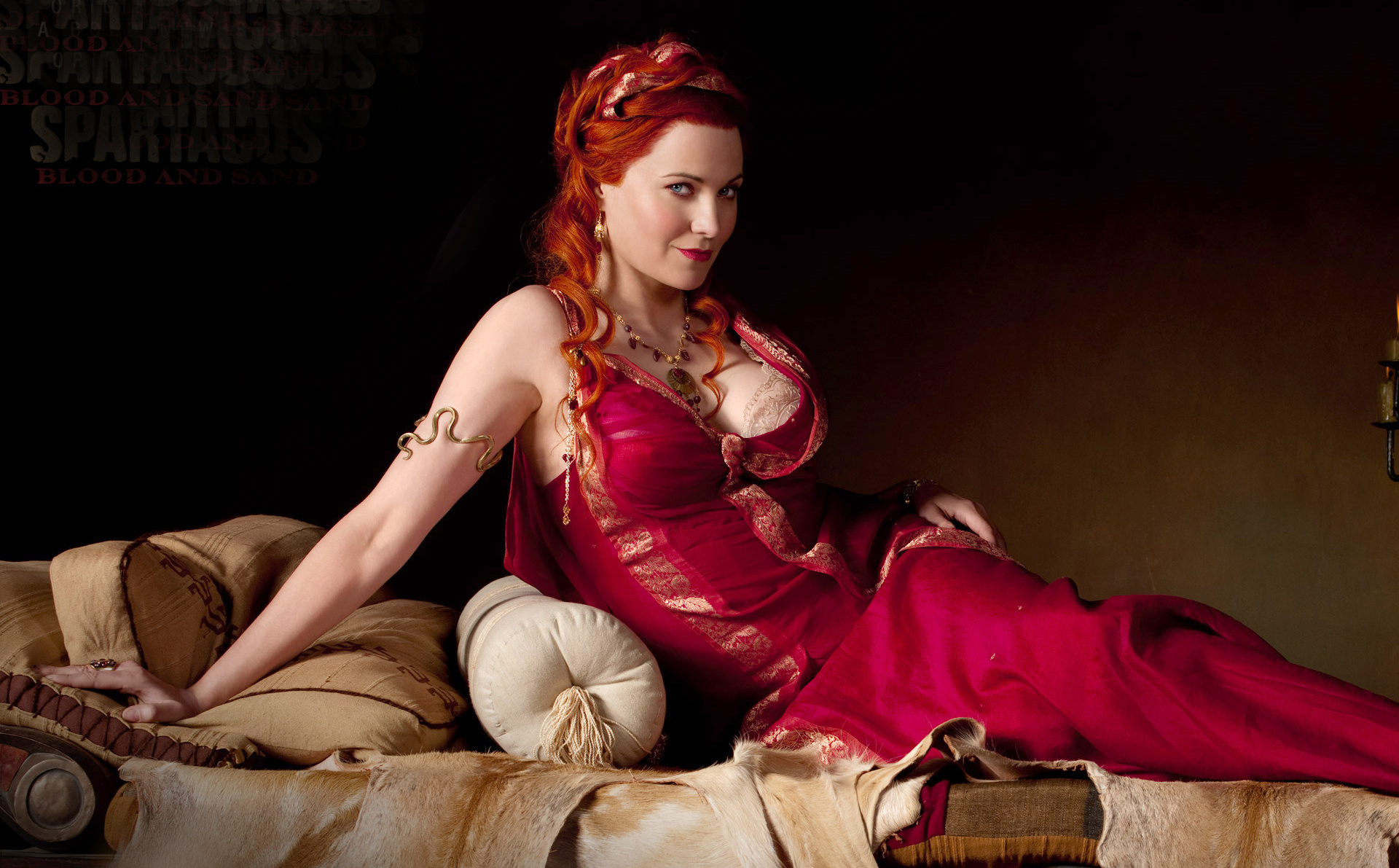 Lucy Lawless: The wife of Quintus Lentulus Batiatus, Spartacus, An American television series. 1920x1200 HD Background.