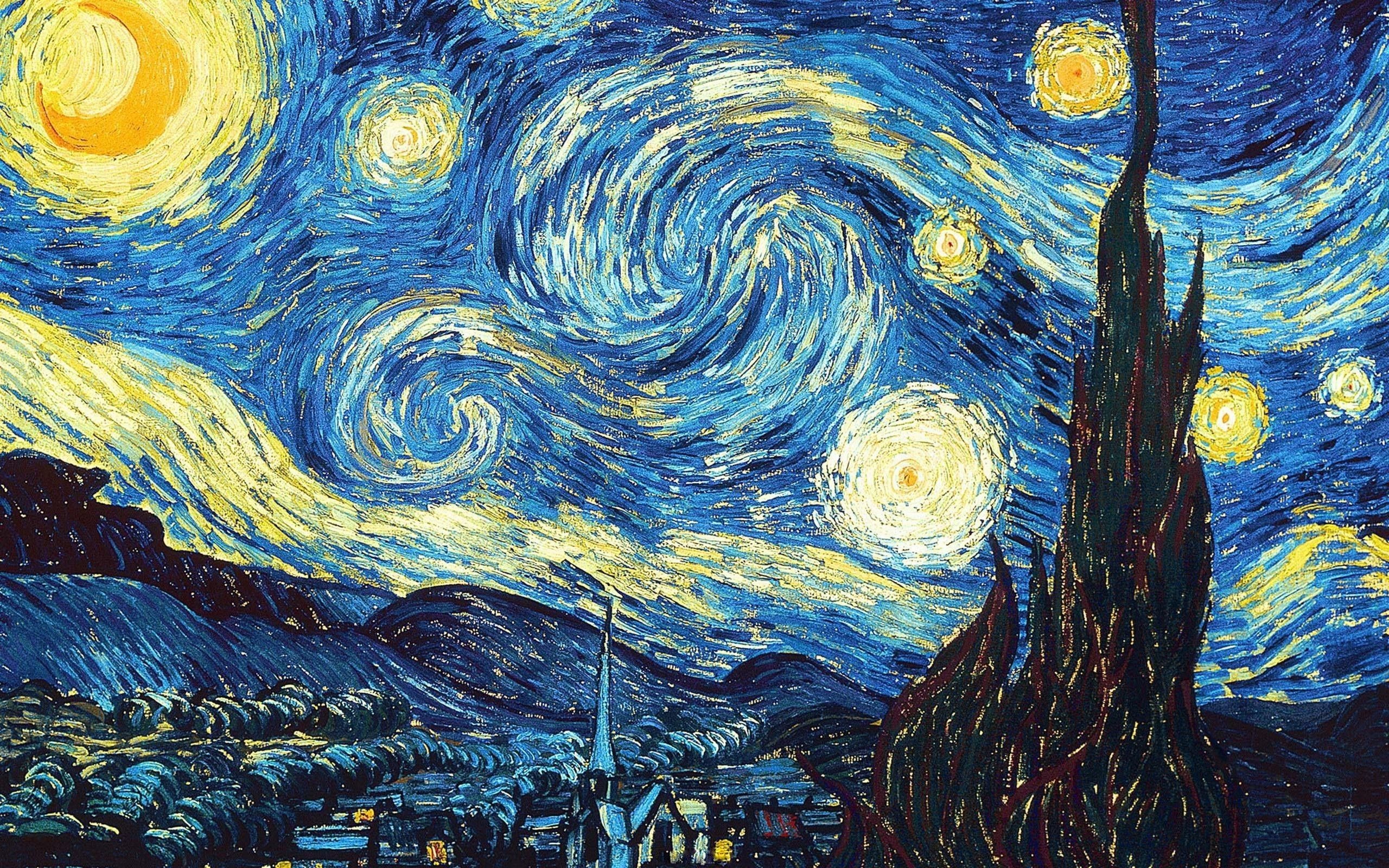 The Starry Night, inspirational wallpaper, artistic masterpiece, mesmerizing colors, 2560x1600 HD Desktop
