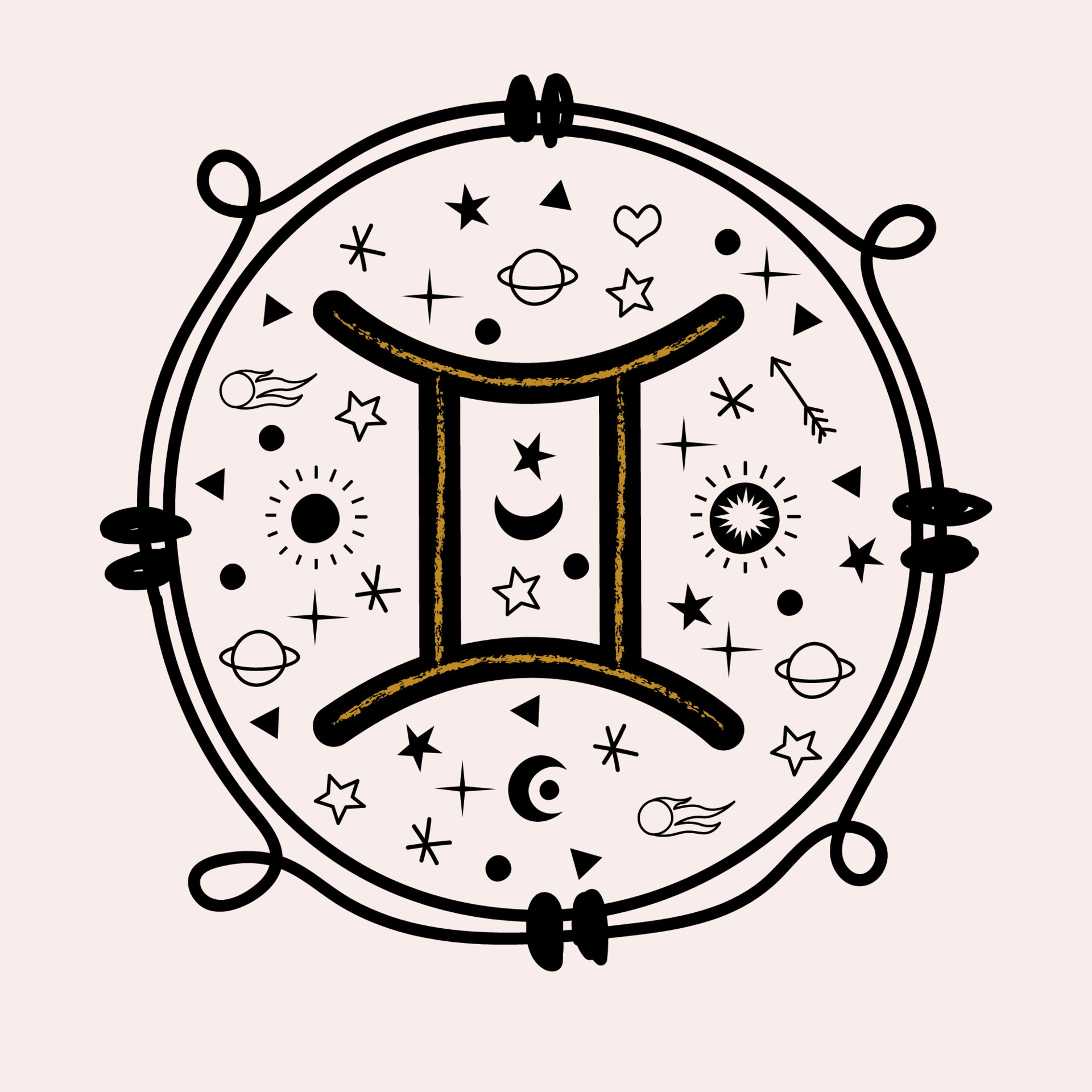 Gemini zodiac sign, Constellation illustration, Flat style, 1920x1920 HD Phone