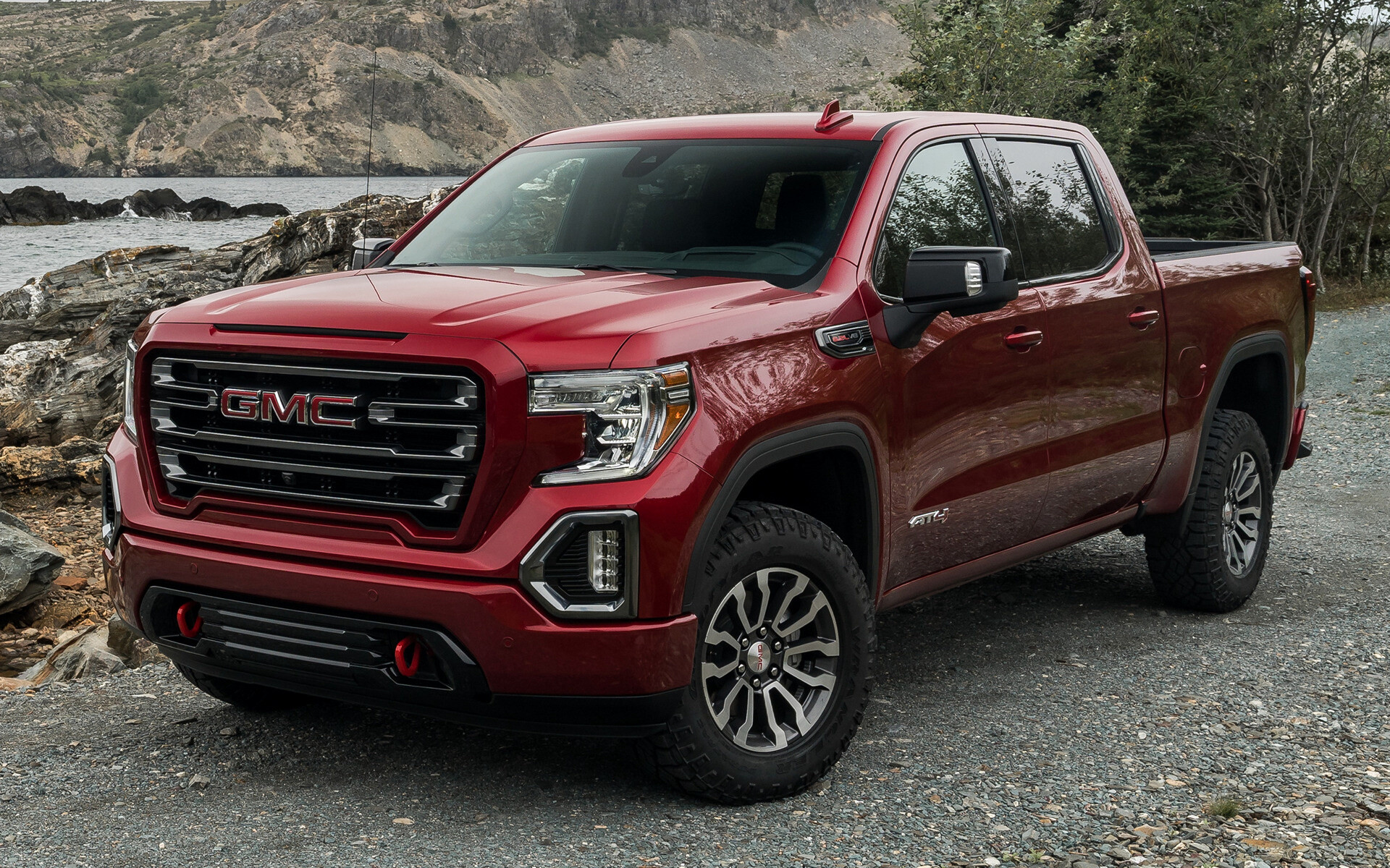 GMC Sierra: AT4 Crew Cab, Authentic off-road capability, 2-inch factory-installed suspension lift. 1920x1200 HD Background.