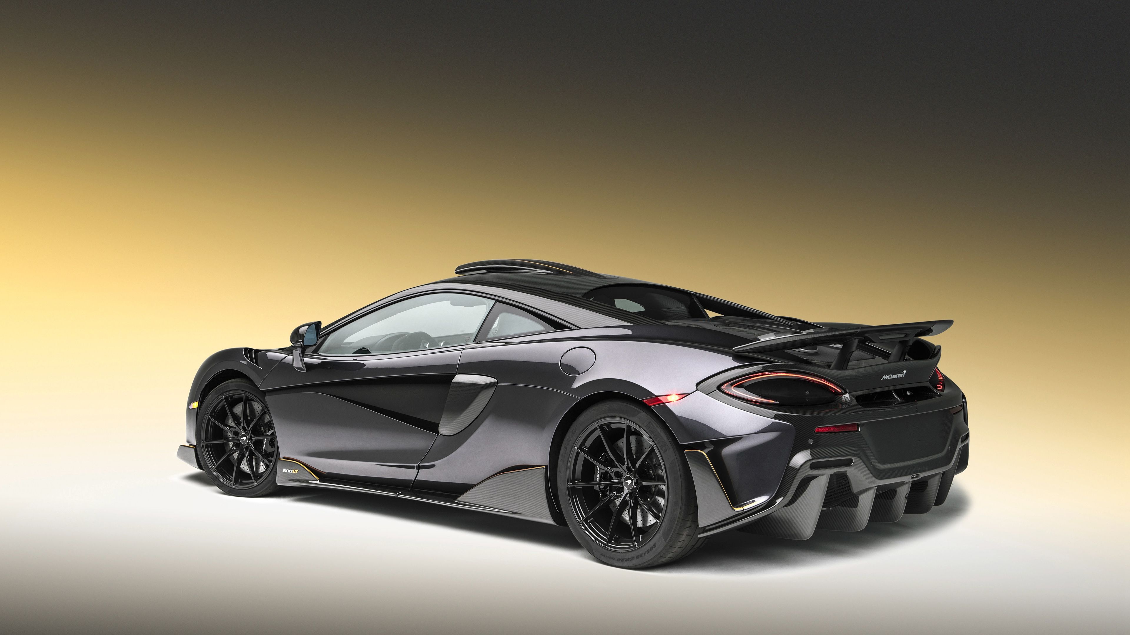McLaren 600LT, Rear 4K view, Cars wallpapers, Black car, 3840x2160 4K Desktop