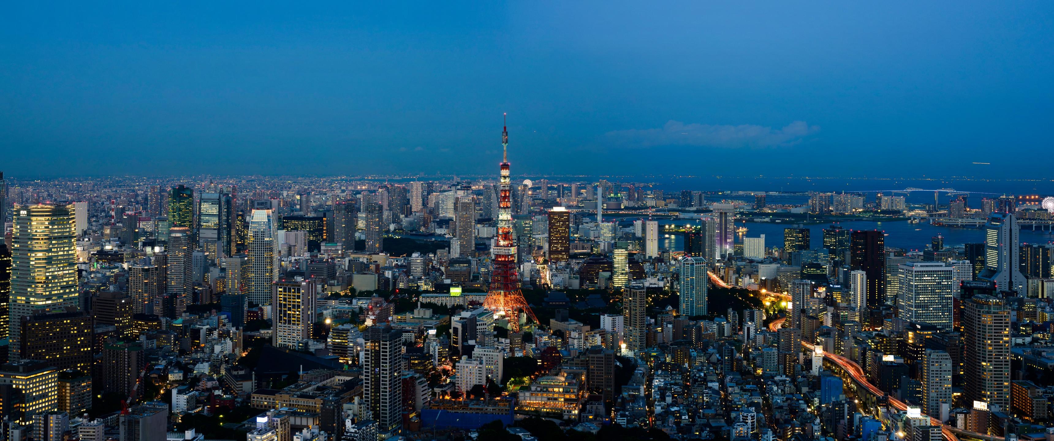 Tokyo Tower, Tokyo cityscape, Japan wallpaper, Urban scenery, 3440x1440 Dual Screen Desktop