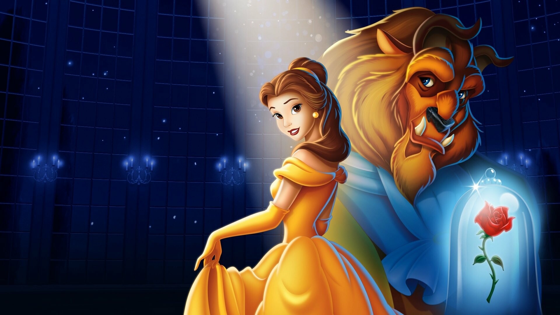 Beauty and the Beast: A 1991 American animated musical romantic fantasy film produced by Walt Disney Feature Animation. 1920x1080 Full HD Wallpaper.