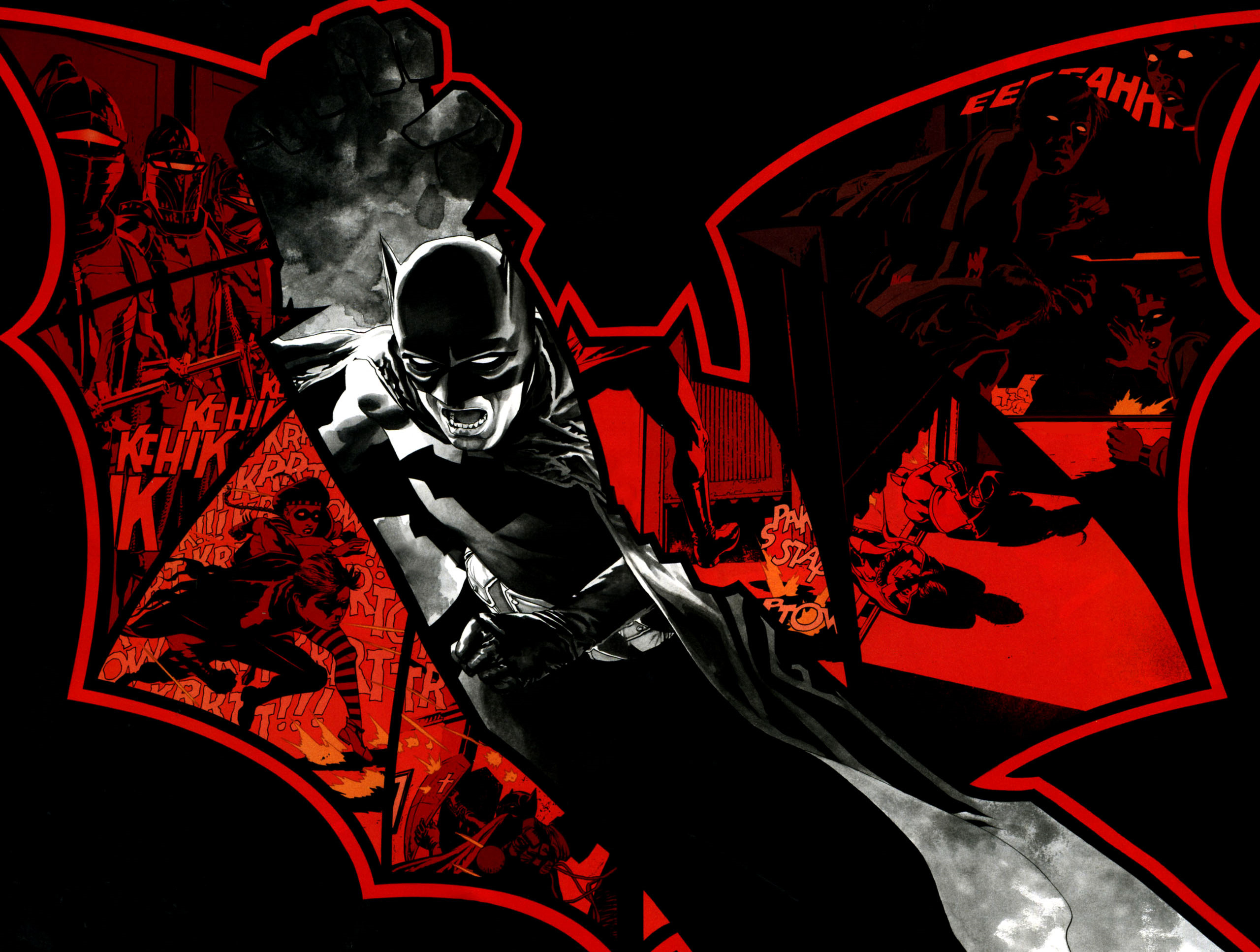 Batman silhouette, Rooftops of Gotham, Iconic Bat logo, Comic character, Gotham's vigilante, 2560x1940 HD Desktop