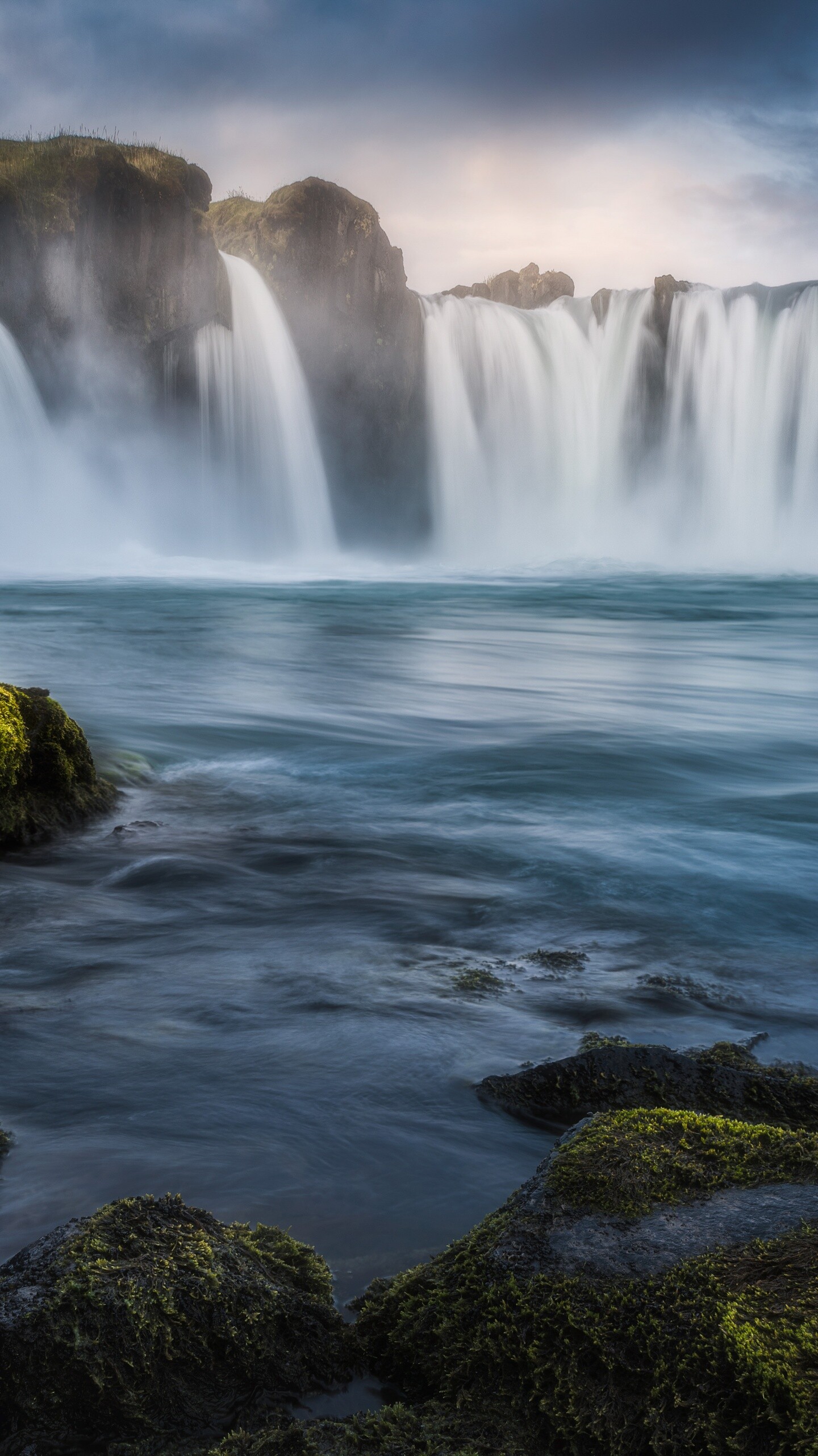 Waterfall: Godafoss, Iceland, Nature, In the open air. 1440x2560 HD Background.
