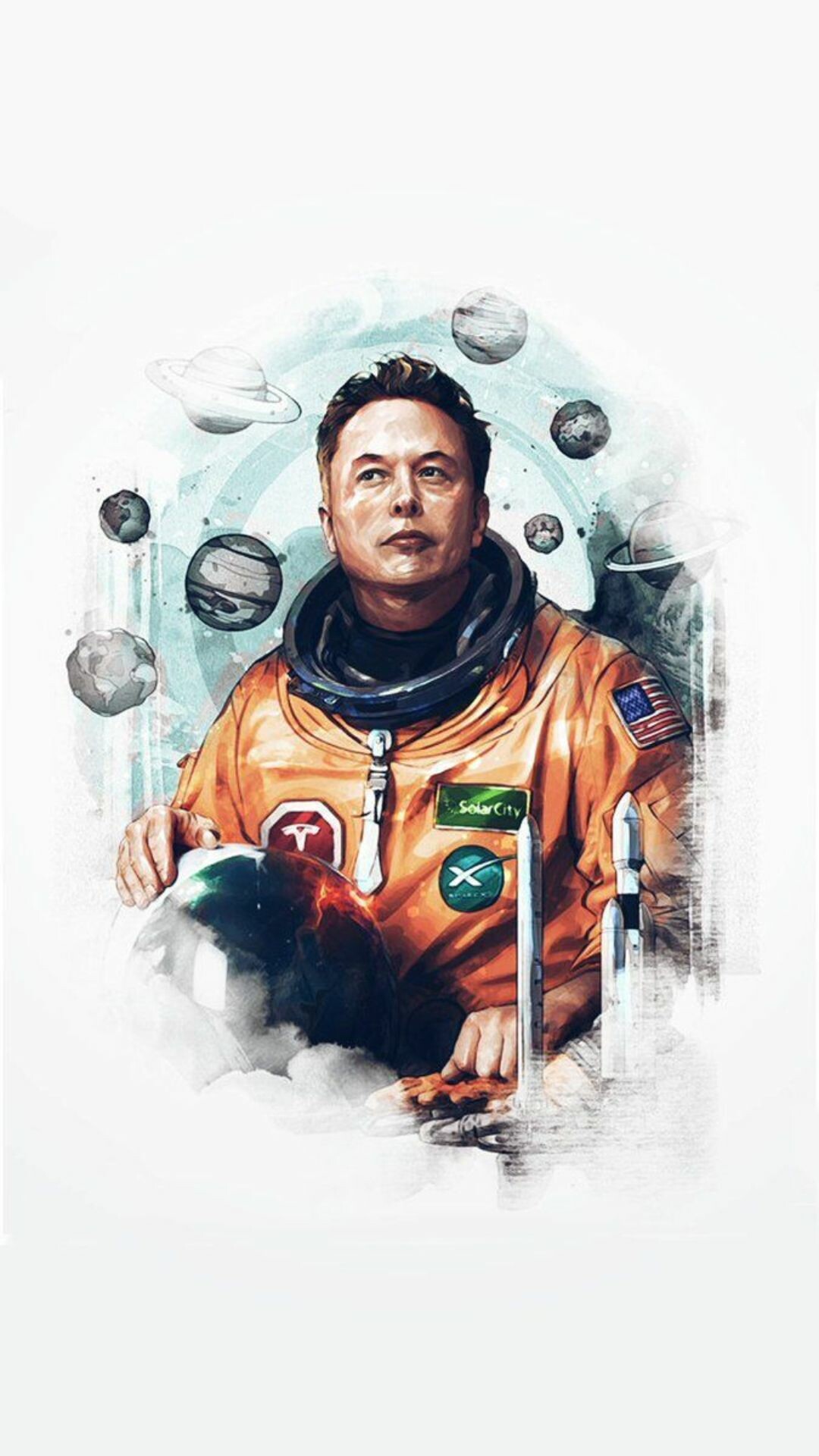 Elon Musk: A cutting-edge, serial entrepreneur born and raised in South Africa, Artwork. 1080x1920 Full HD Background.