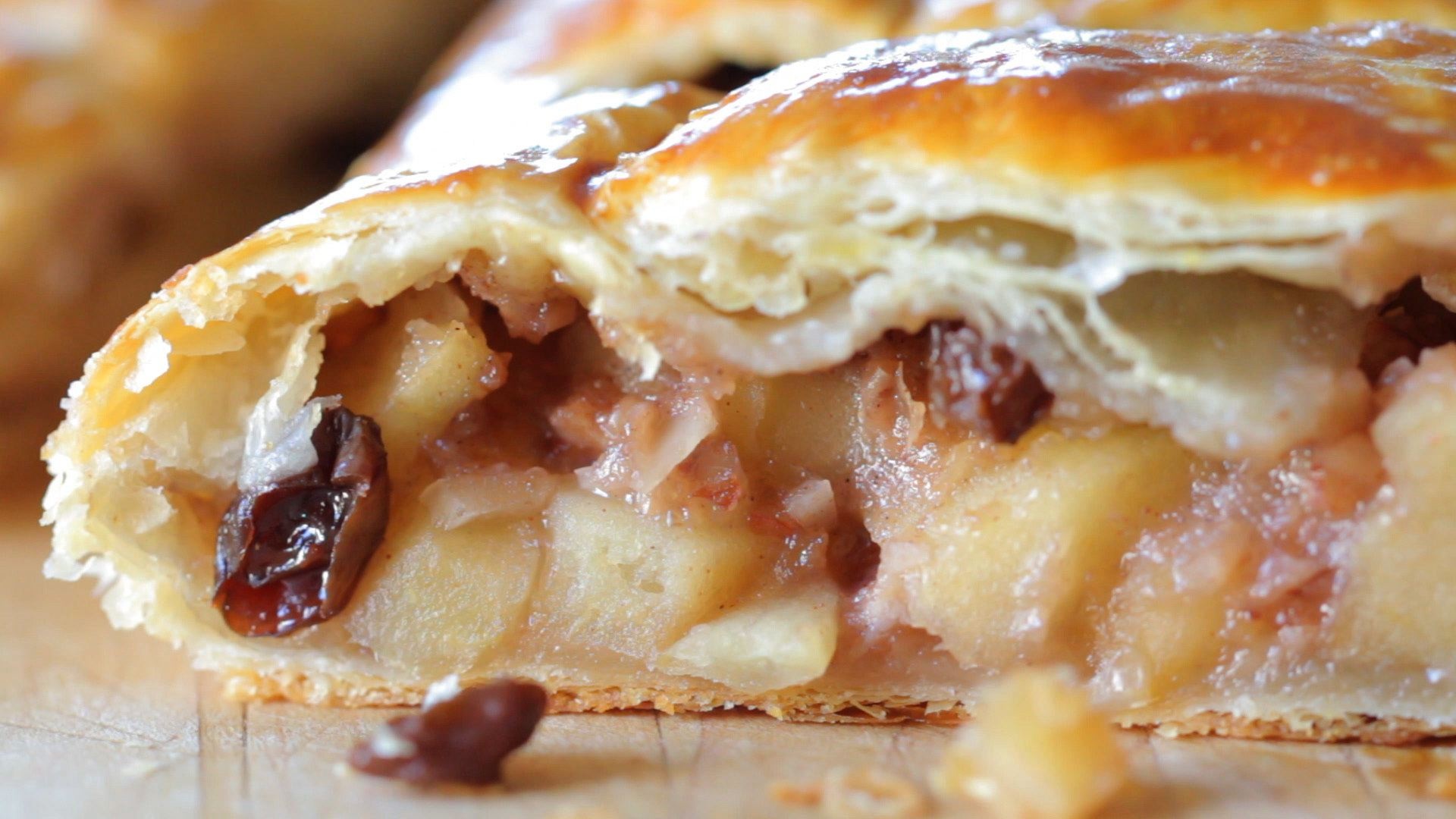 Strudel: Dough is traditionally hand-stretched, Cuisine. 1920x1080 Full HD Background.