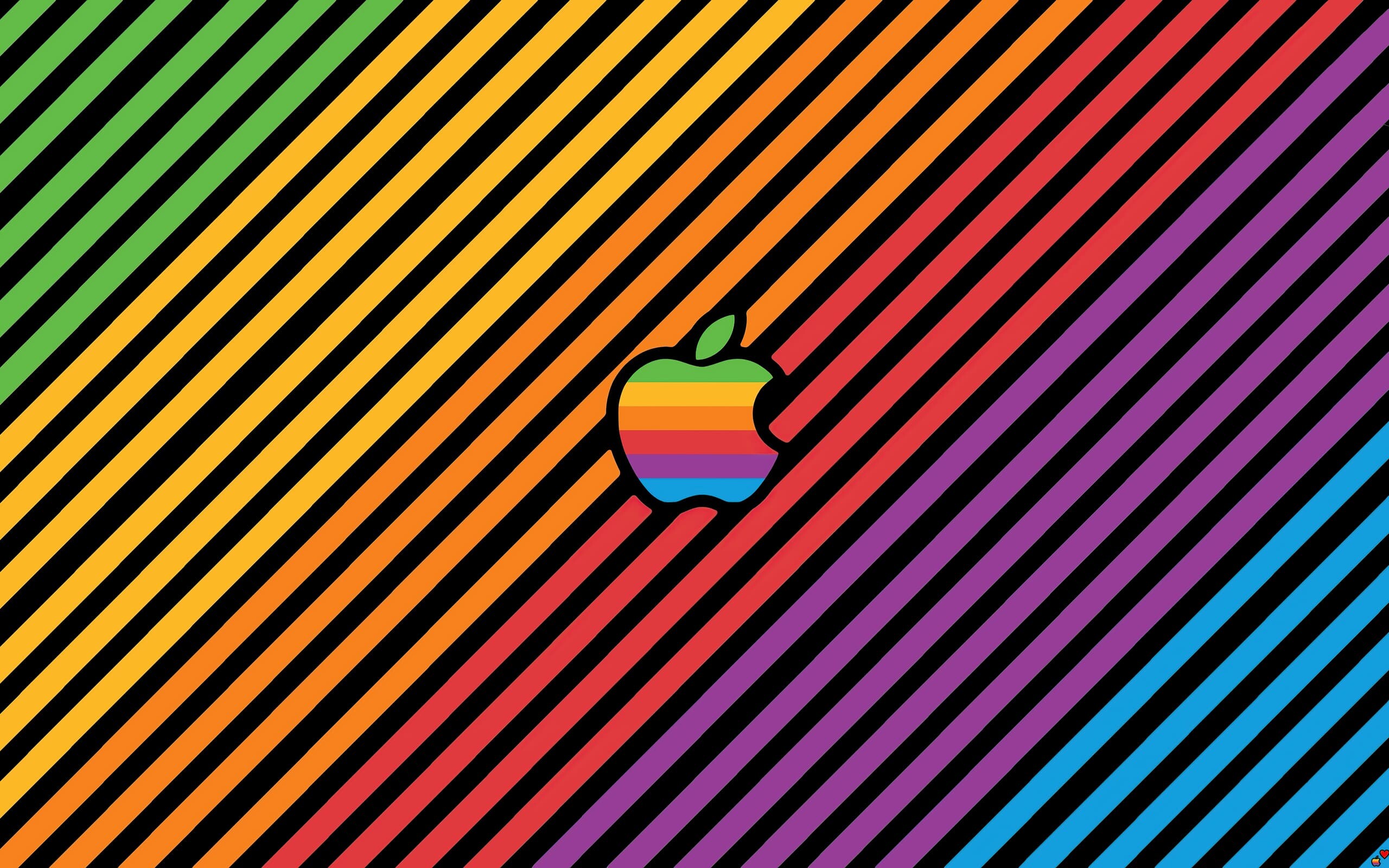 Apple Logo: The Rainbow Strip Apple, Designed in 1977 by Rob Janoff. 2560x1600 HD Background.