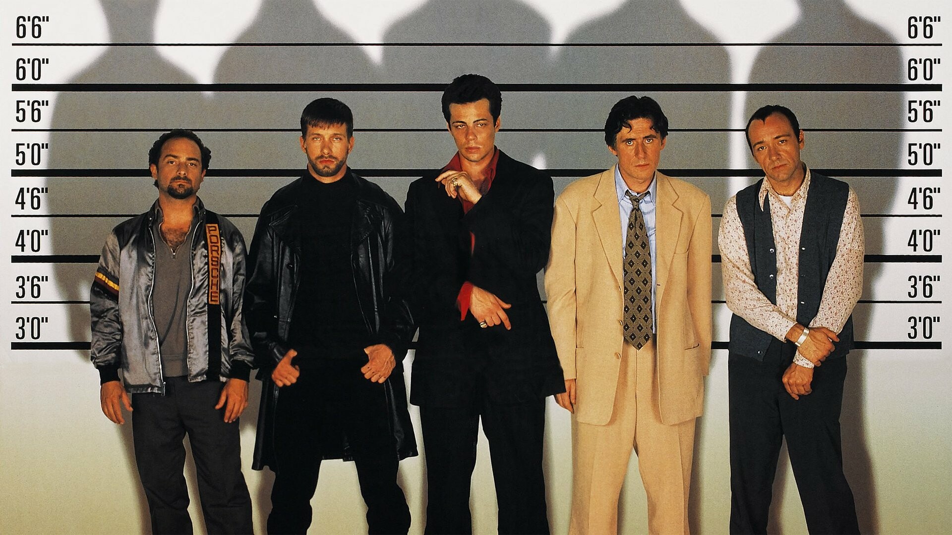 The Usual Suspects: Roger 'Verbal' Kint, Dean Keaton, Michael McManus, Fred Fenster, Todd Hockney. 1920x1080 Full HD Background.