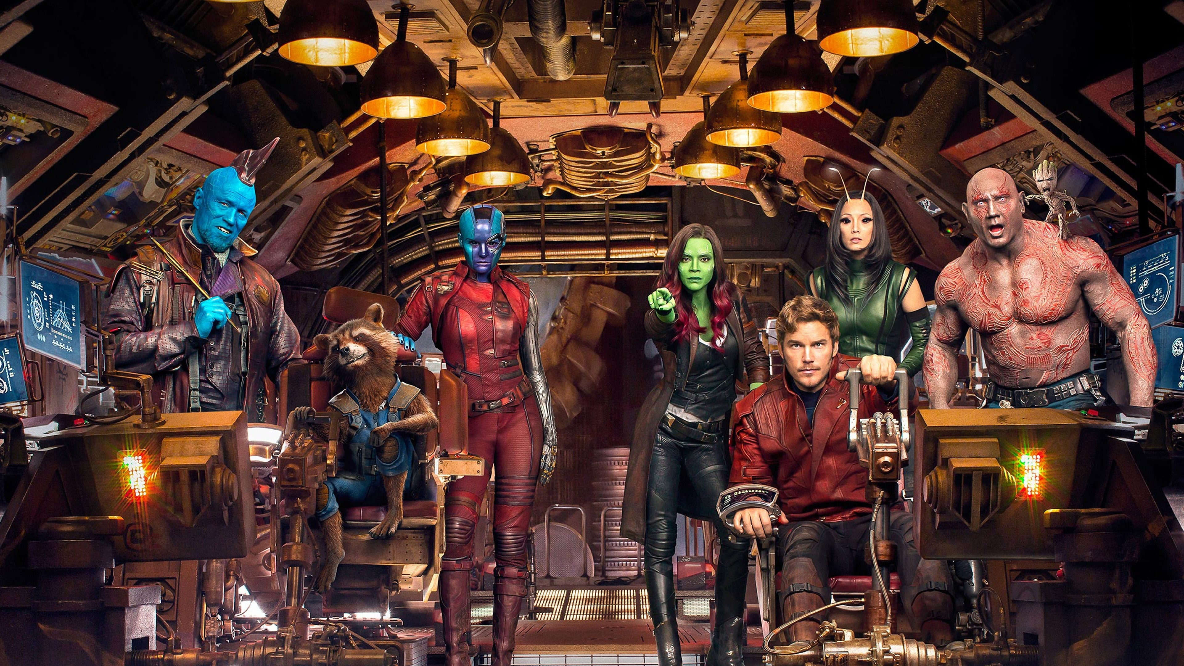 Chris Pratt: Guardians Of The Galaxy Vol. 2, Star-Lord, Zoe Saldana, Dave Bautista. 3840x2160 4K Wallpaper.