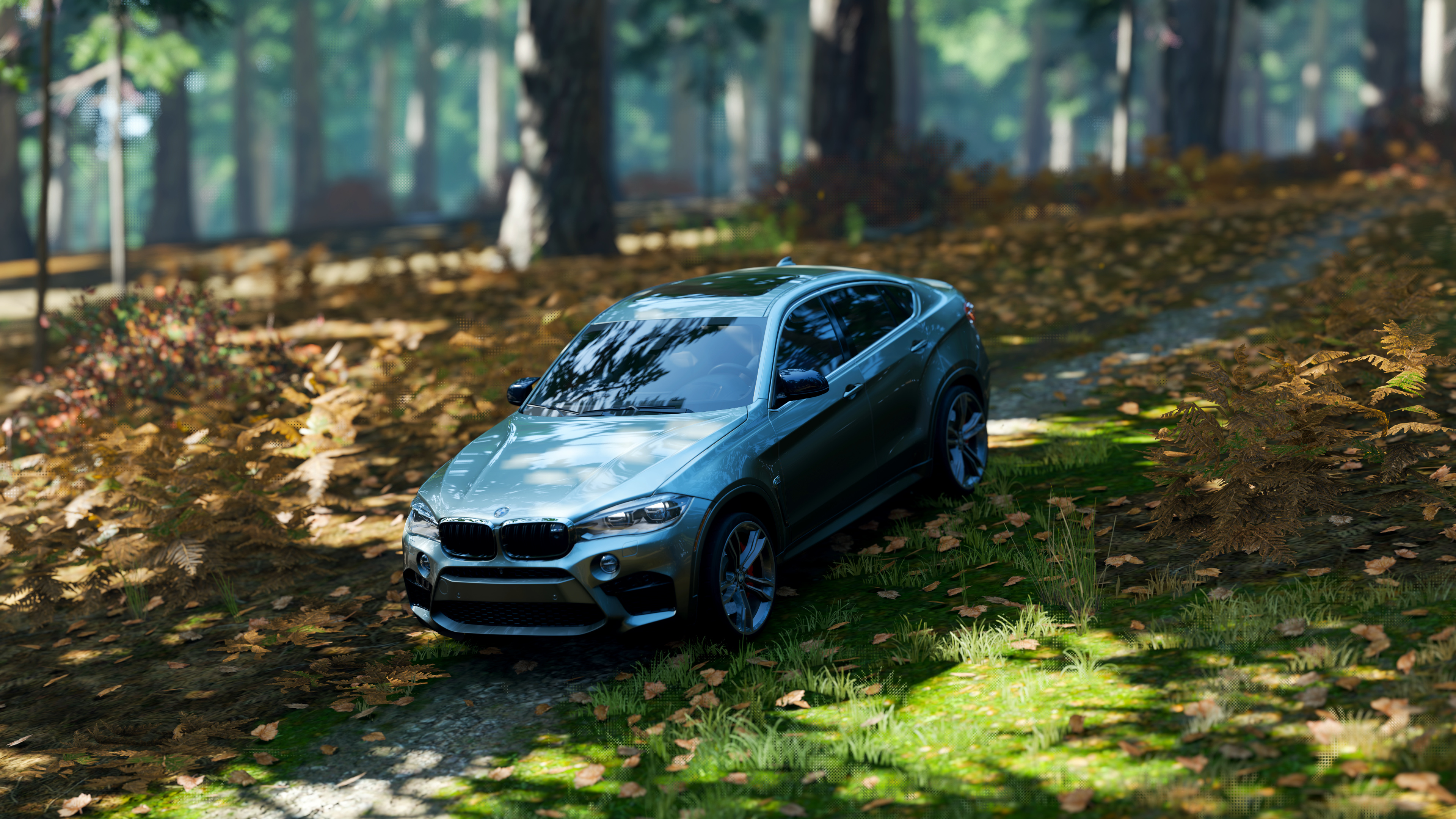 BMW X6, Forza Horizon 4, Video game art, Forest backdrop, 3840x2160 4K Desktop