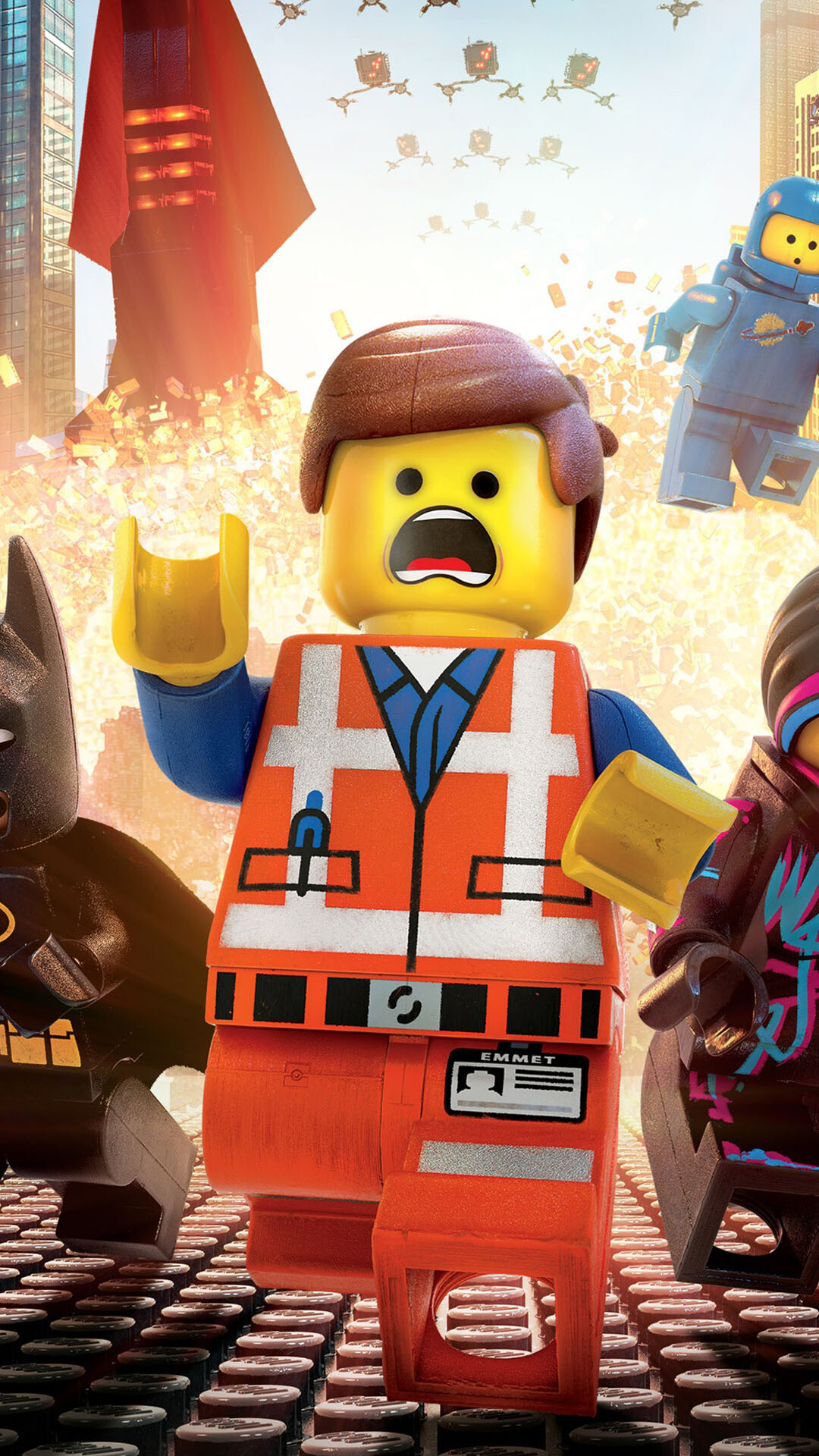 The Lego Movie: Emmet Brickowski, A Master Builder and construction worker. 1080x1920 Full HD Wallpaper.