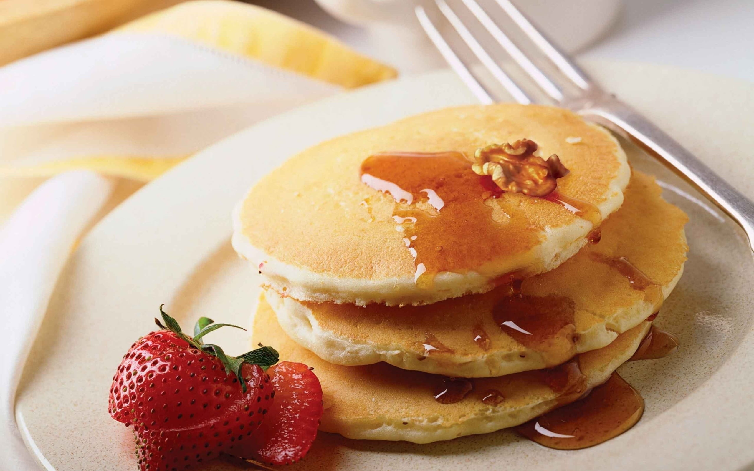 Fresh strawberries, Pancake delight, Sweet syrup drizzle, Delicious food, 2560x1600 HD Desktop