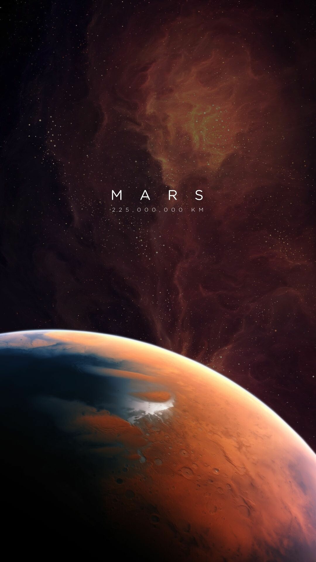 Mars: The planet orbits the Sun once in 687 Earth days. 1080x1920 Full HD Background.