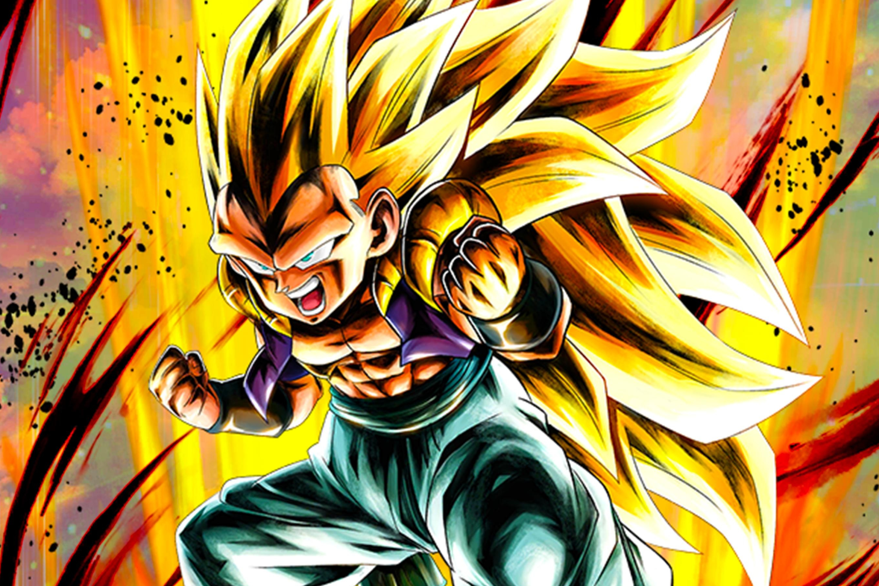 Gotenks: A fusion taught to Goten and Trunks by Goku, An anime character possessing superhuman strength. 3000x2000 HD Background.