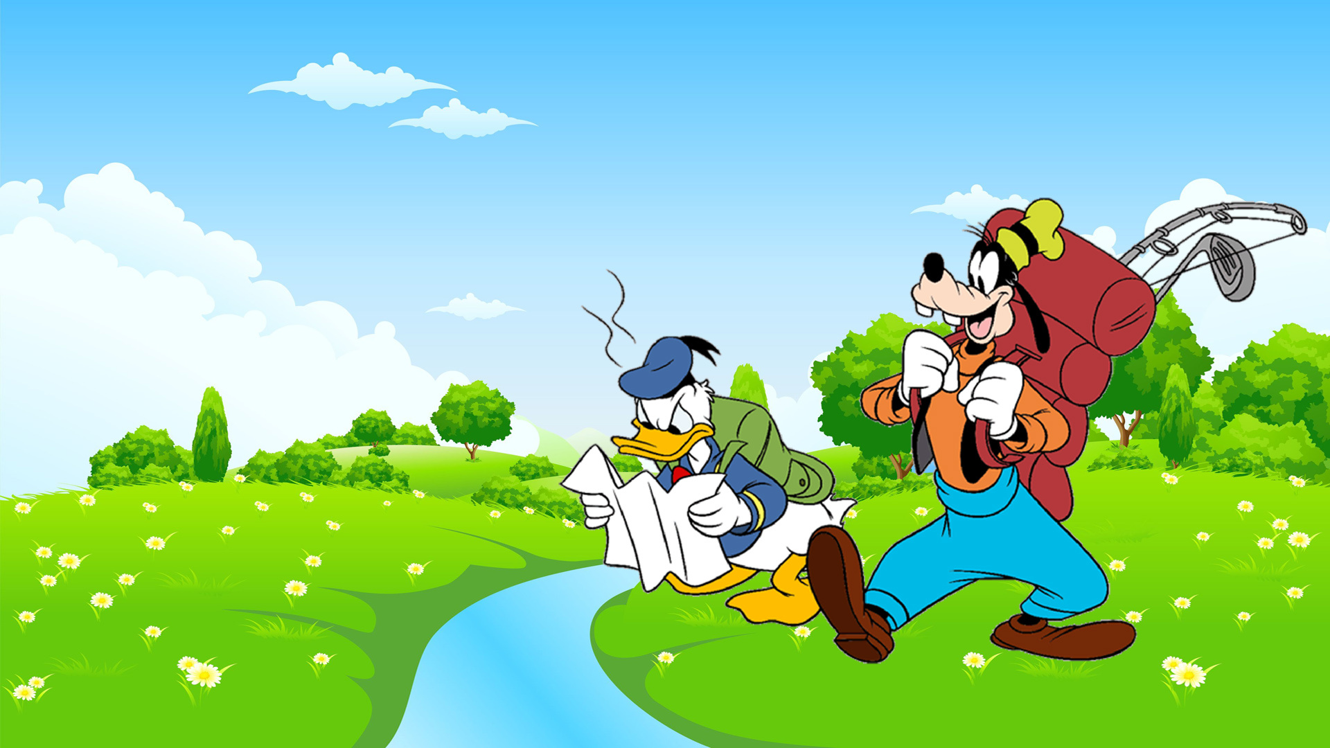 Donald Duck: Appeared as part of a comic trio with Mickey and Goofy. 1920x1080 Full HD Background.